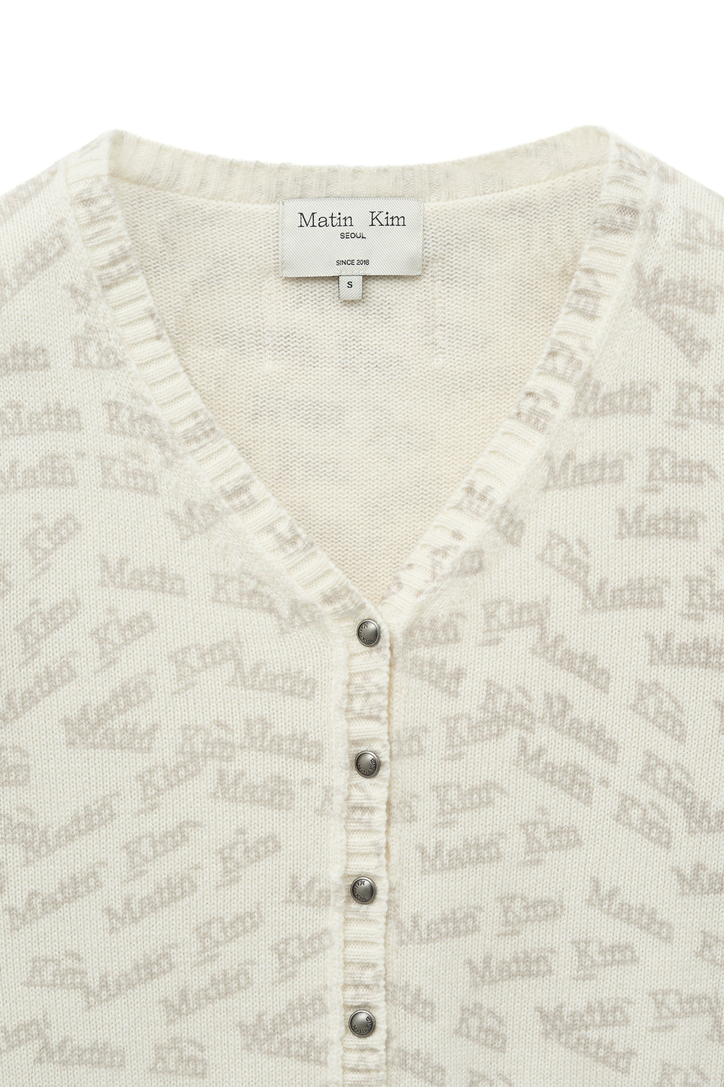 Matin Kim - All Over Logo Crop Cardigan (Ivory) product image 4 | TRAB K-Fashion Australia