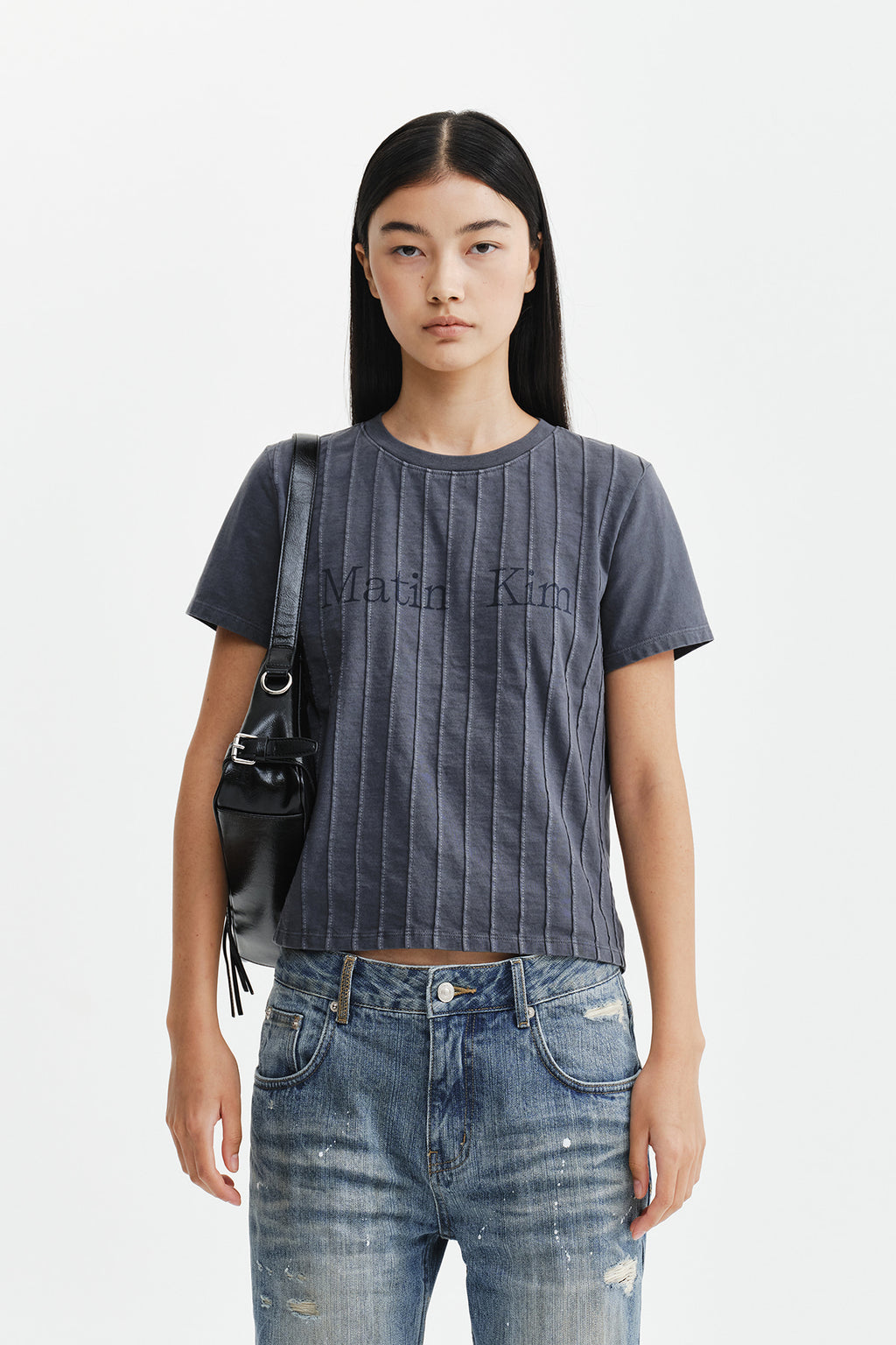 Matin Kim - Washed Logo Full Pintuck Top (Smoke Blue) product image 11 | TRAB K-Fashion Australia