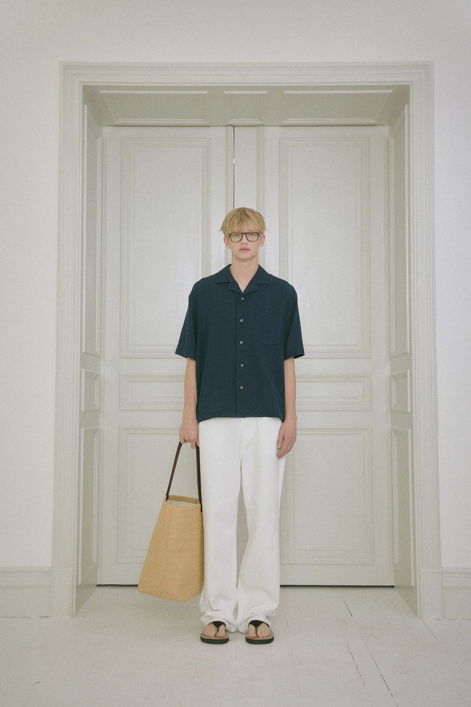 STU - Back Raglan Embo Stripe Shirt (Navy) product image 1 | TRAB K-Fashion Australia