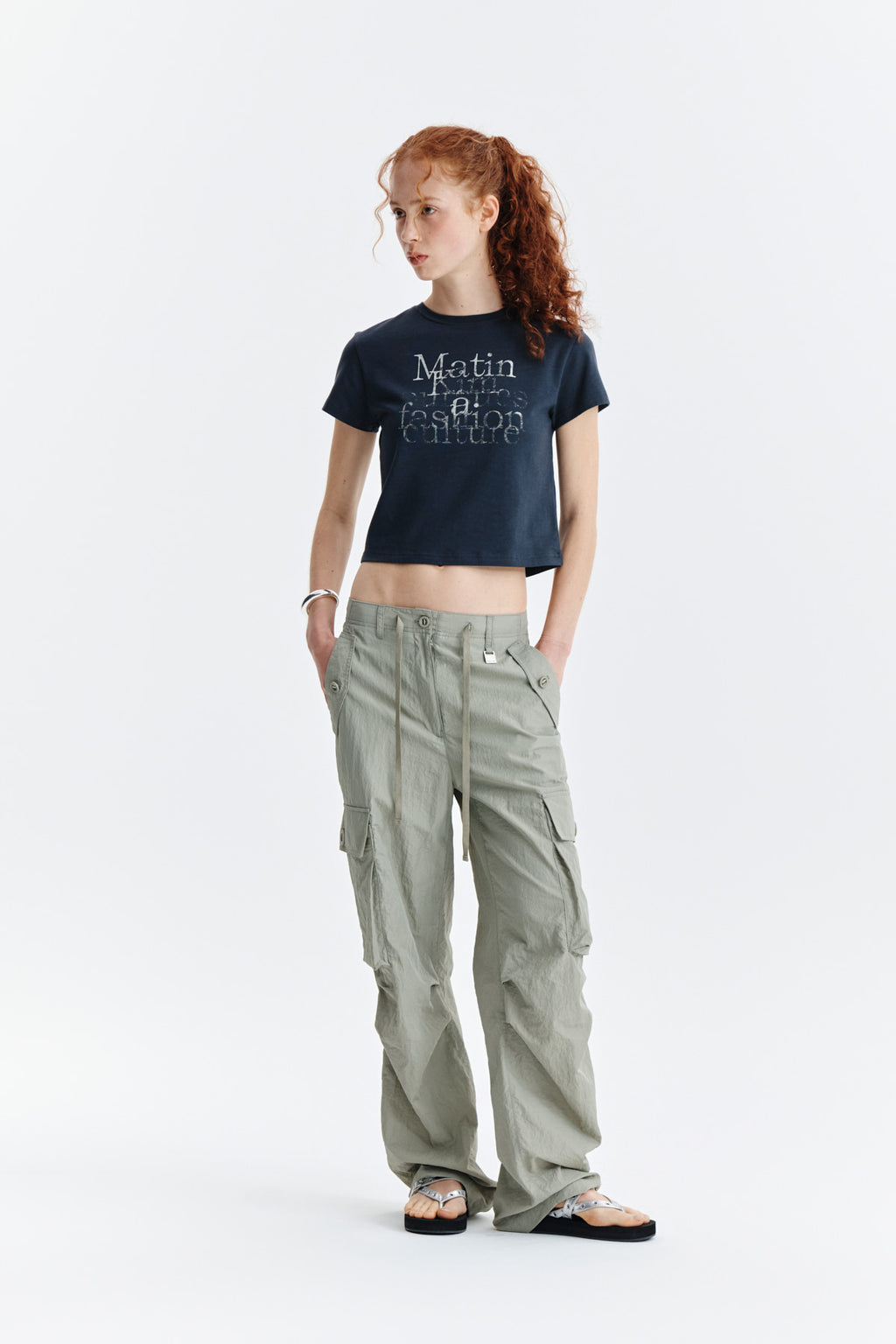 Matin Kim - Dusty Typo Graphic Crop Top (Charcoal) product image 9 | TRAB K-Fashion Australia