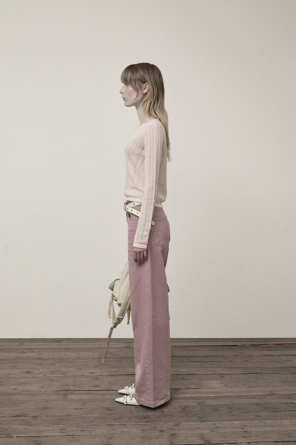 Matin Kim - Diagonal Texture Knit Top (Light Beige) product image 7 | TRAB K-Fashion Australia