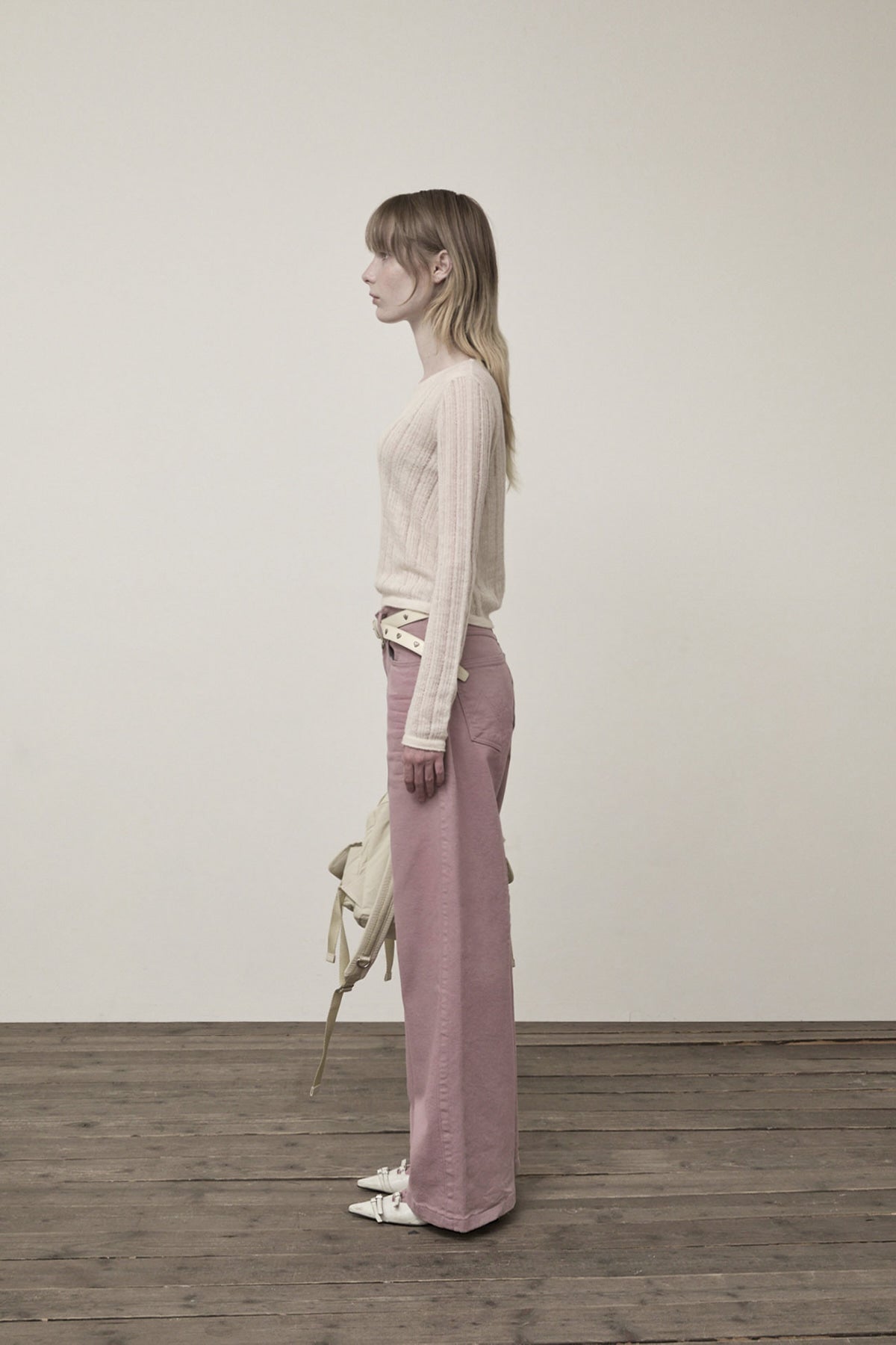 Matin Kim - Diagonal Texture Knit Top (Light Beige) product image 7 | TRAB K-Fashion Australia