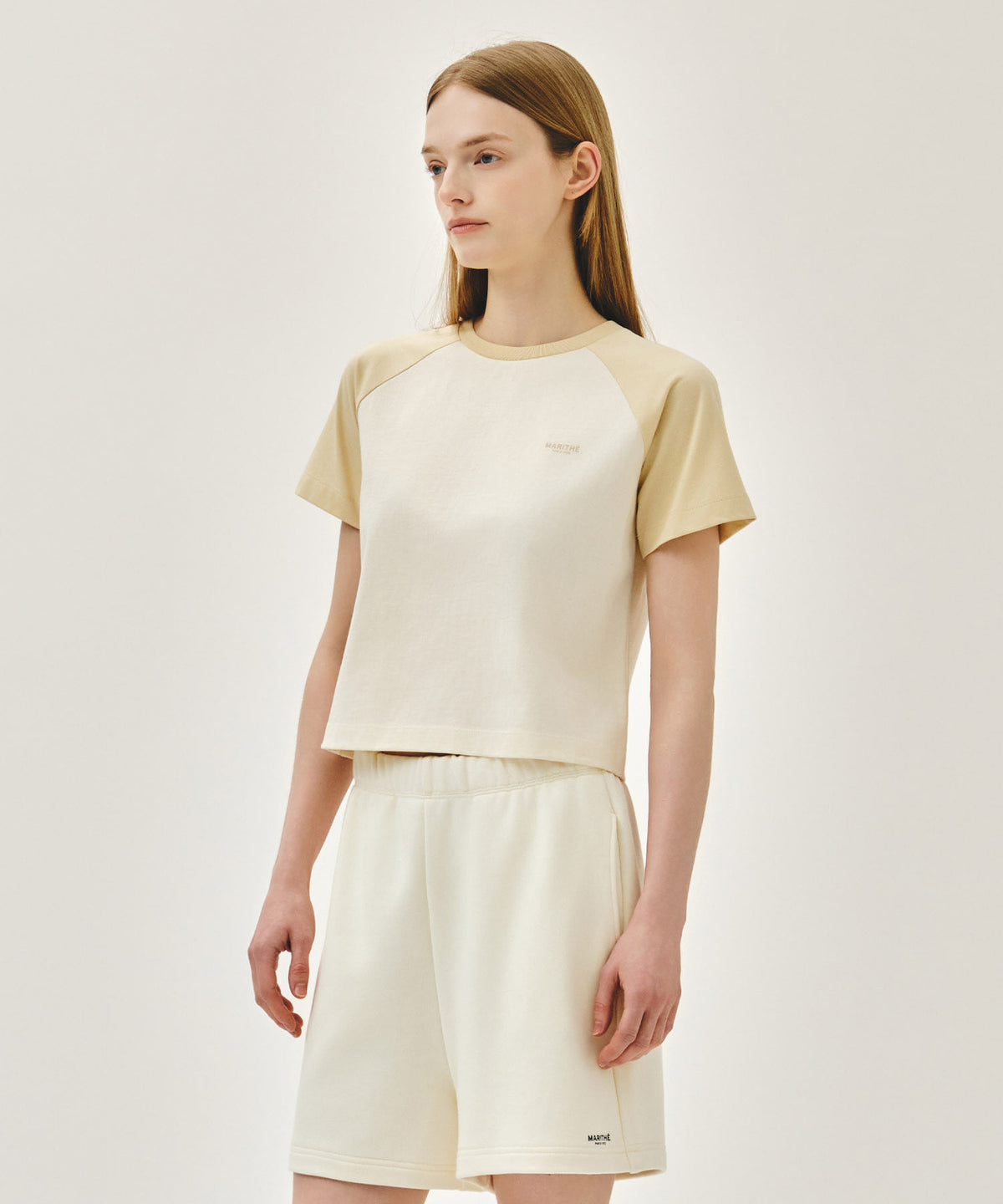 Marithe & Francois Girbaud - Small Regular Logo Raglan Crop Tee (Butter) product image 2 | TRAB K-Fashion Australia