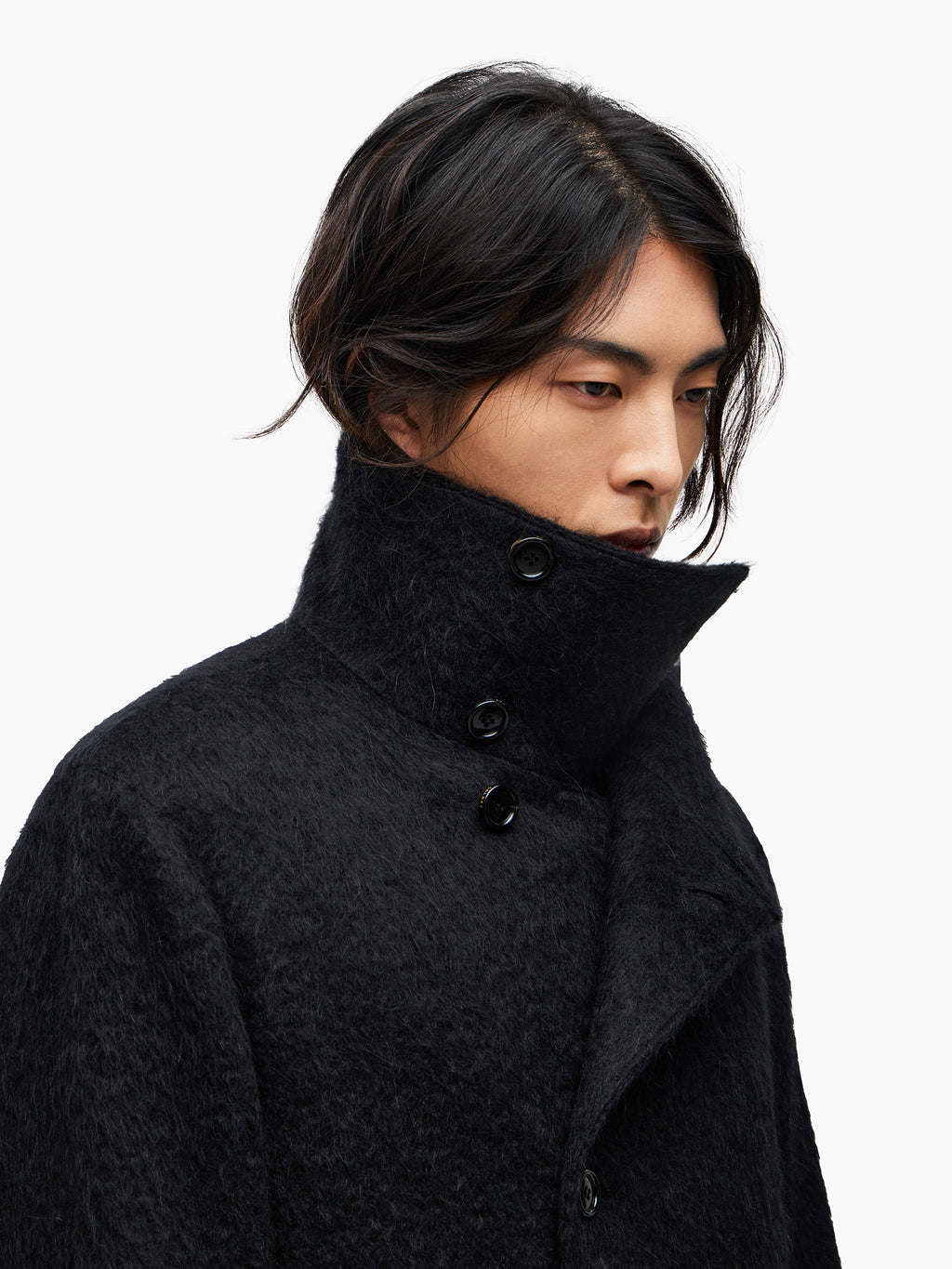 Jiyong Kim - Brushed Alpaca High-Neck Coat (Black) product image 6 | TRAB K-Fashion Australia