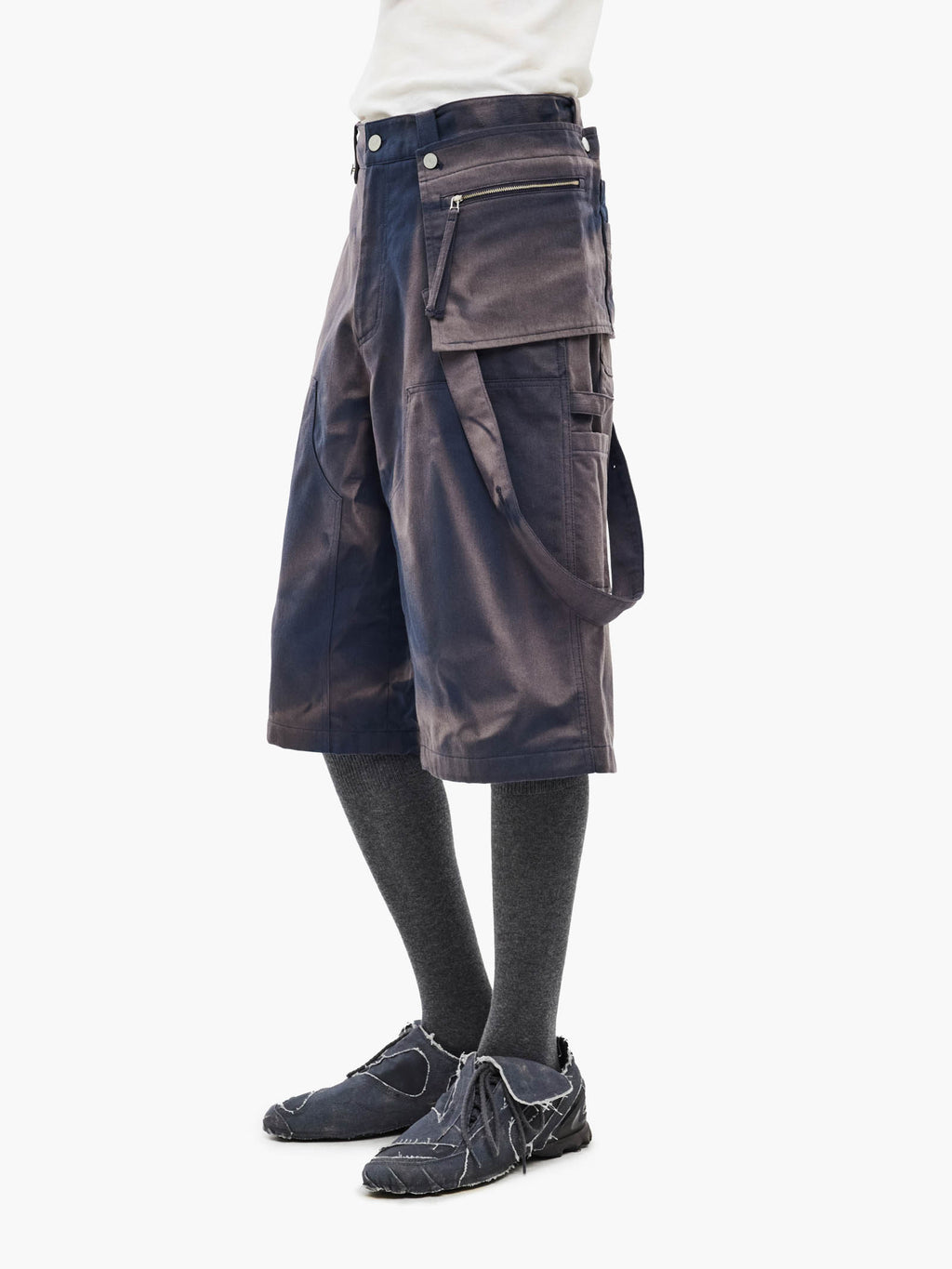 Jiyong Kim - Sun-Bleached Work Half Trousers (Navy) product image 4 | TRAB K-Fashion Australia