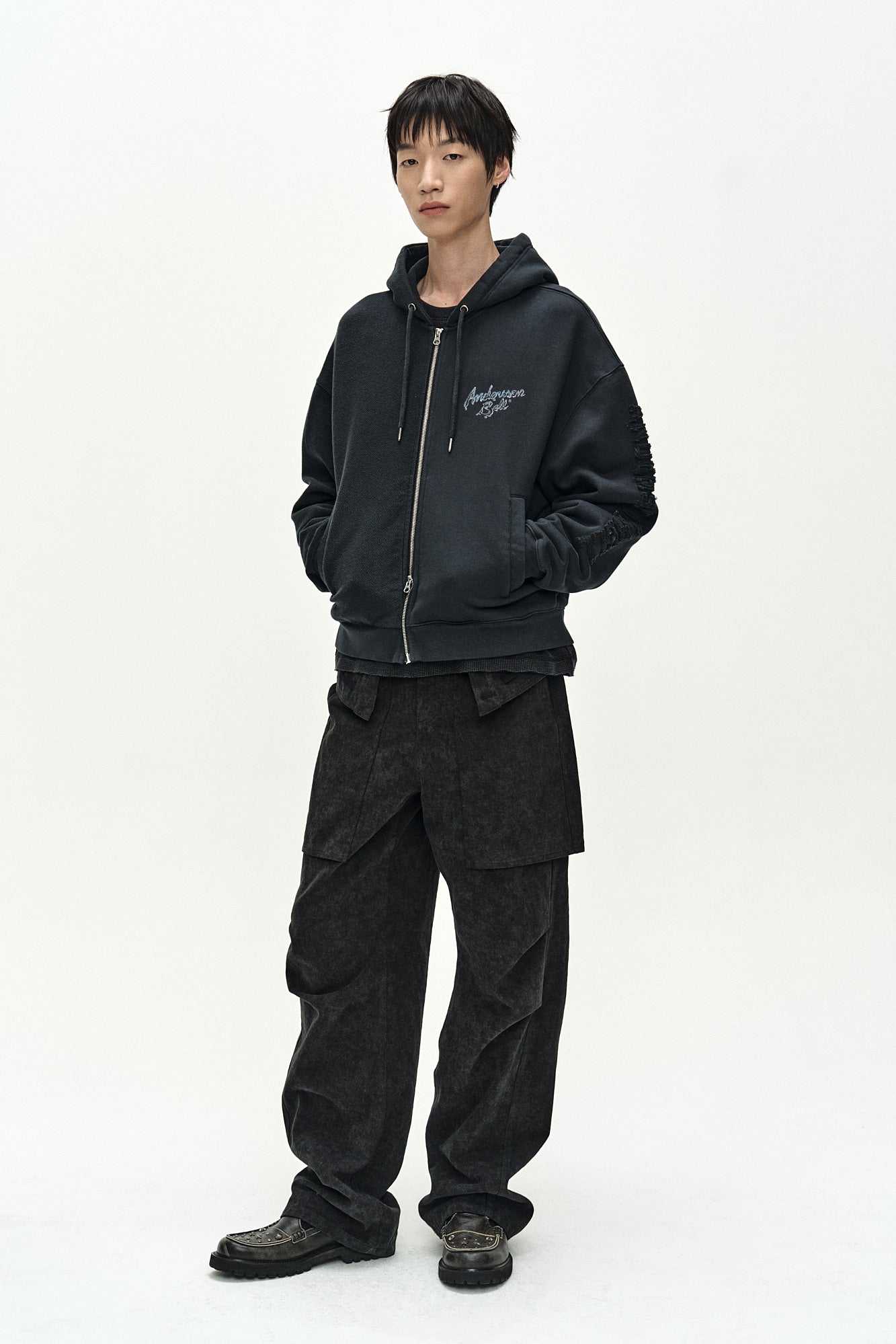 Andersson Bell - (essential) Unisex Patchwork Liquid Logo Hood Zip-Up (charcoal) (Charcoal) product image 4 | TRAB K-Fashion Australia