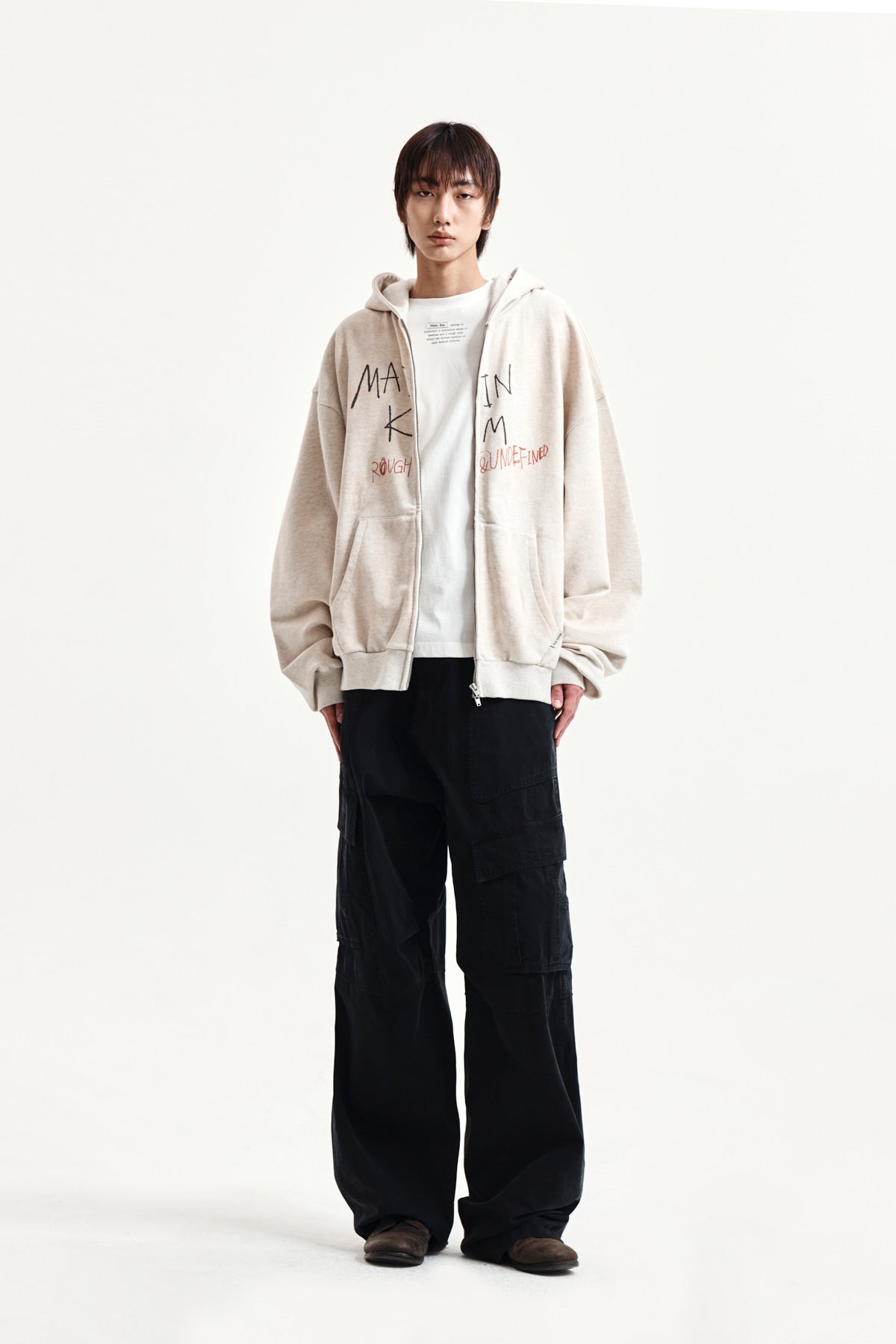 Matin Kim - Vintage Washed Graffiti Hoody Zip Up (Beige) product image 14 | TRAB K-Fashion Australia