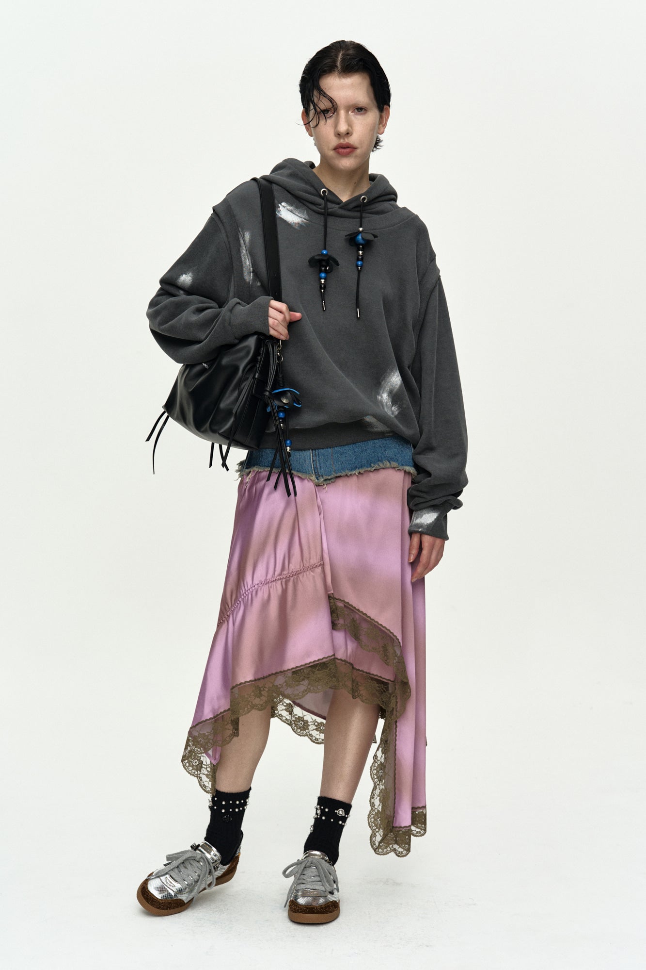 Andersson Bell - Denim Combination Lace Hem Skirt (Denim/Pink) product image 5 | TRAB K-Fashion Australia