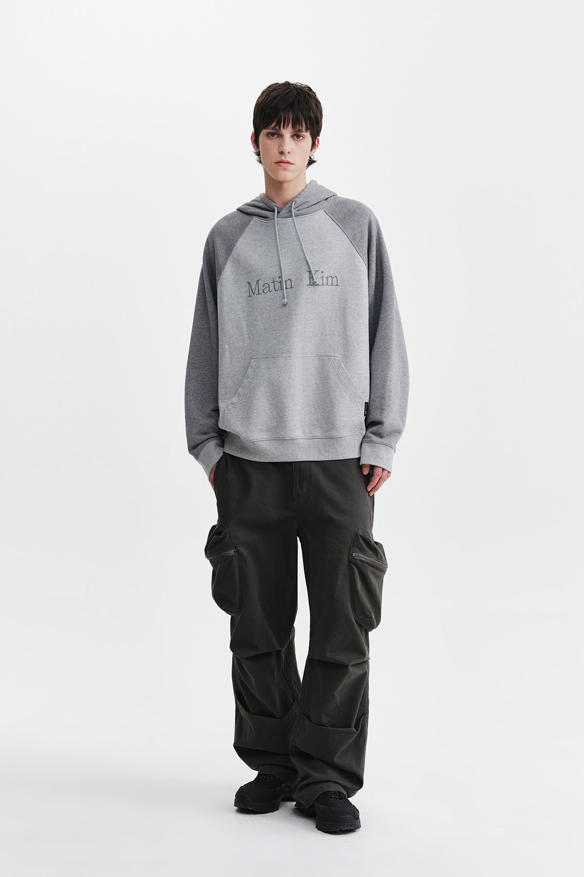 Matin Kim - Color Block Logo Hoody Top (Grey) product image 9 | TRAB K-Fashion Australia