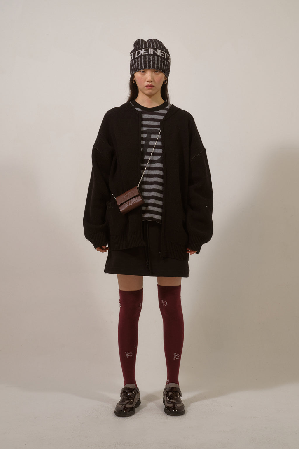 Deinet - D Jacquard Long Knit Zip-Up (Black) product image 1 | TRAB K-Fashion Australia