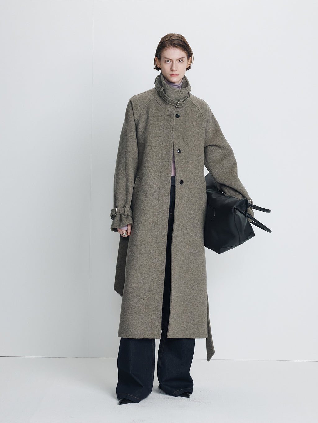 Tonywack - High-Neck Belted Wool Coat (Heather Grey) product image 1 | TRAB K-Fashion Australia