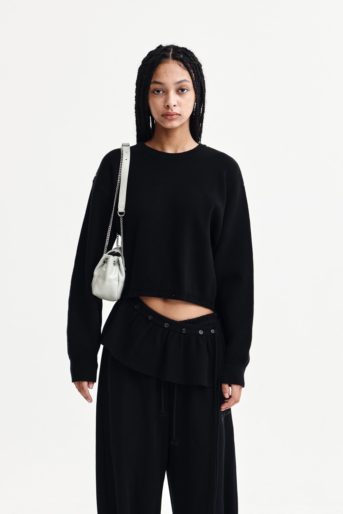 Matin Kim - Detachable Skirt Knit Pullover (Black) product image 1 | TRAB K-Fashion Australia