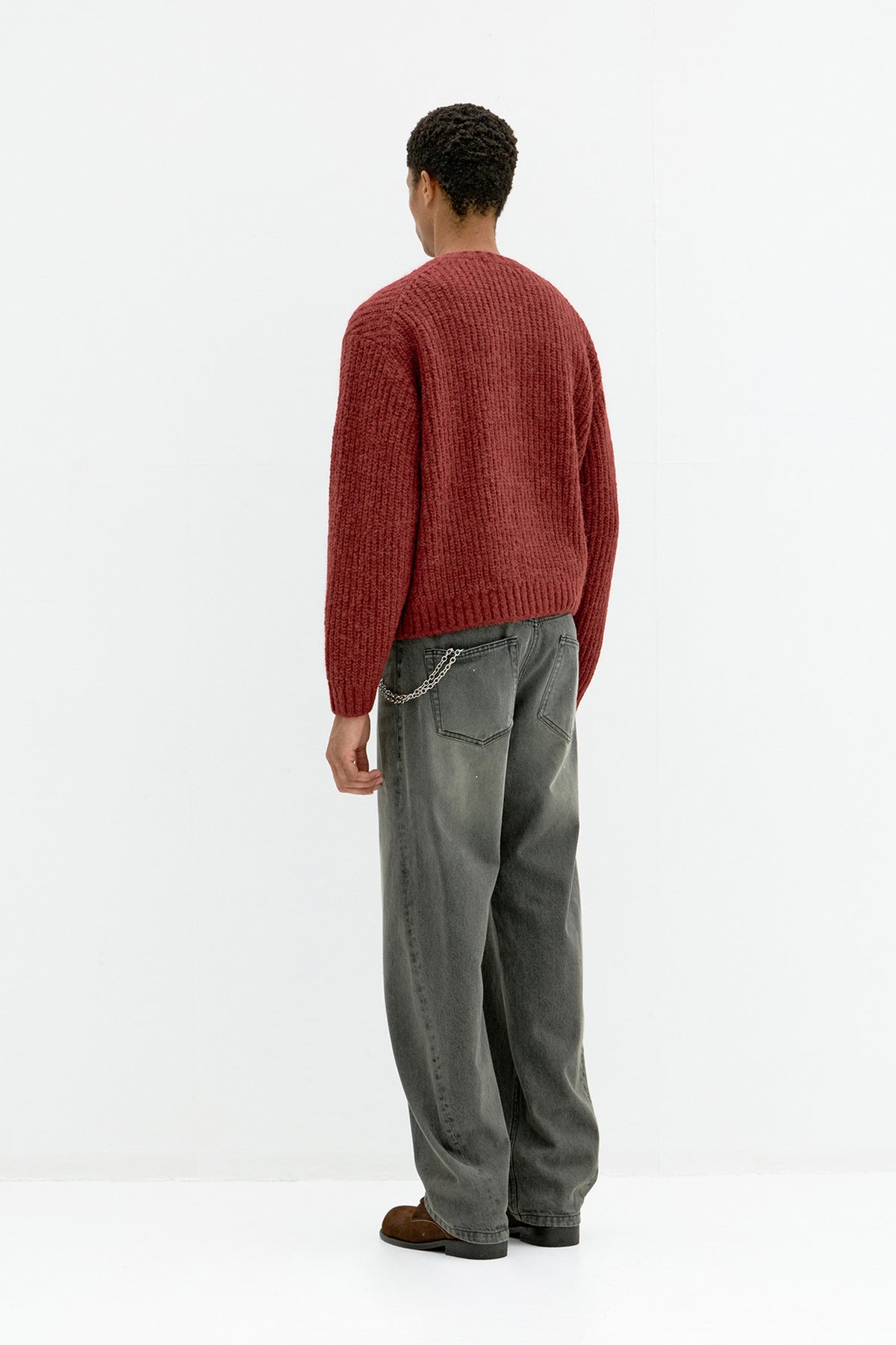 Coor - Hairy Button Up Round Cropped Cardigan (Burgundy) product image 4 | TRAB K-Fashion Australia