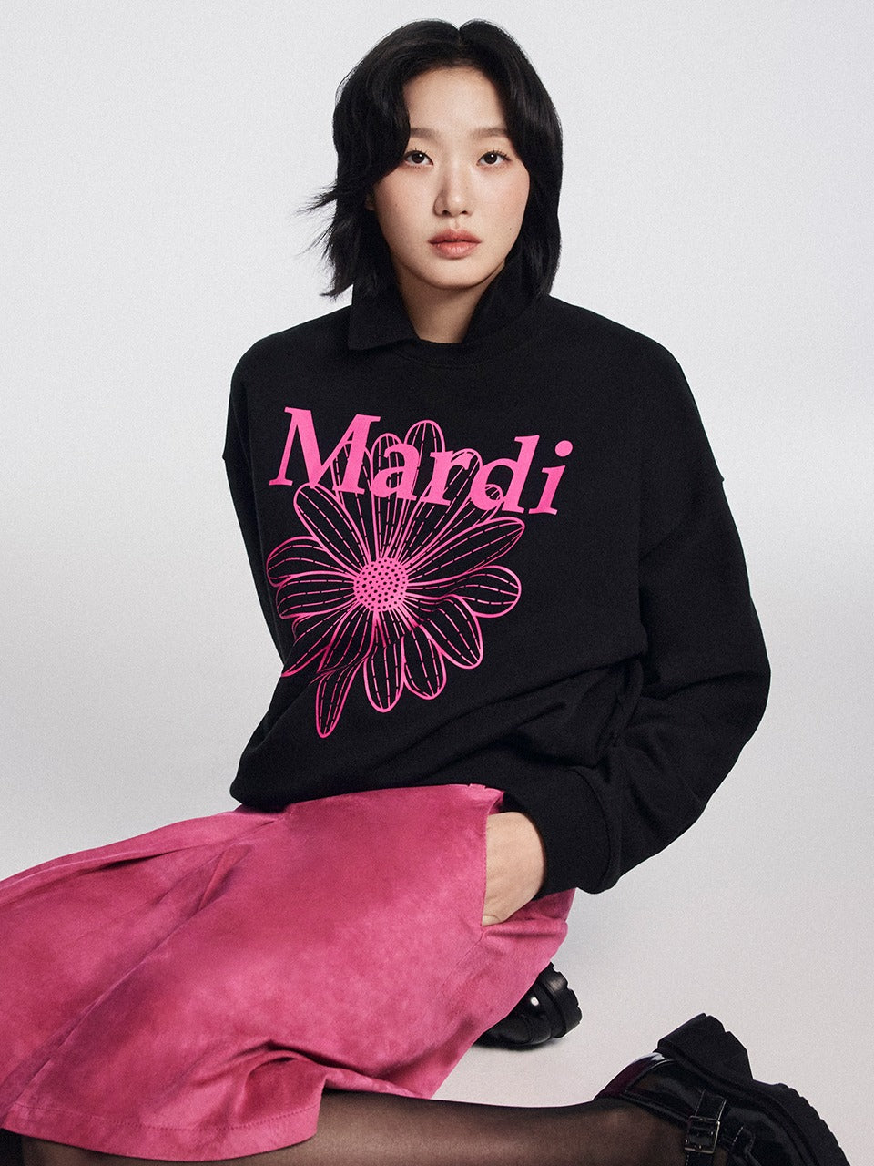 Mardi Mercredi - Sweatshirt Flowermardi (Black Fuchsia) product image 1 | TRAB K-Fashion Australia