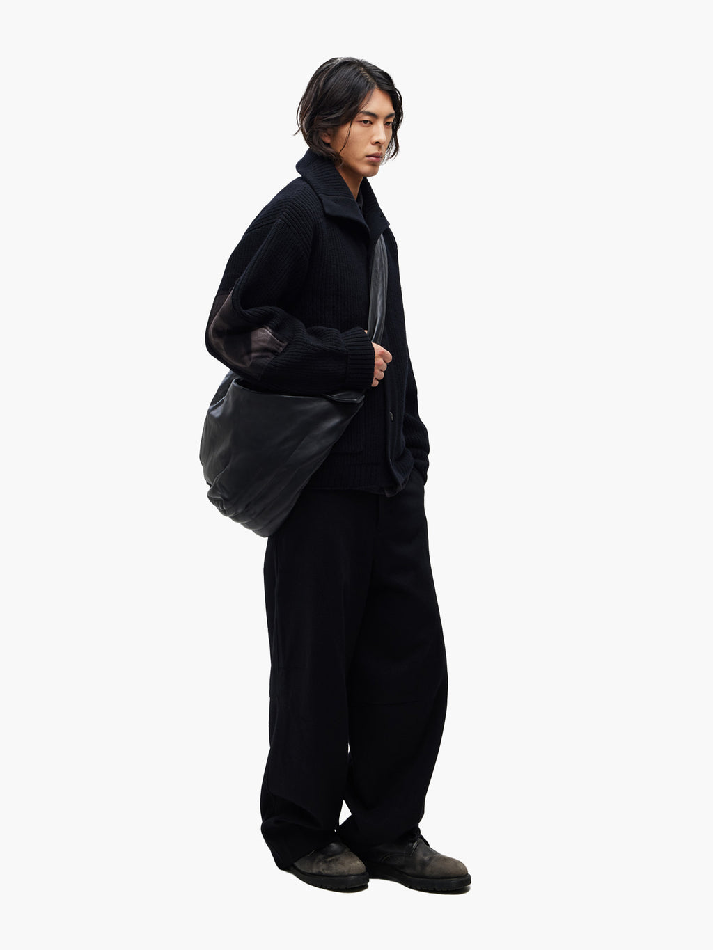 Jiyong Kim - Sun-Bleached Wide Collar Knit Cardigan (Black) product image 1 | TRAB K-Fashion Australia