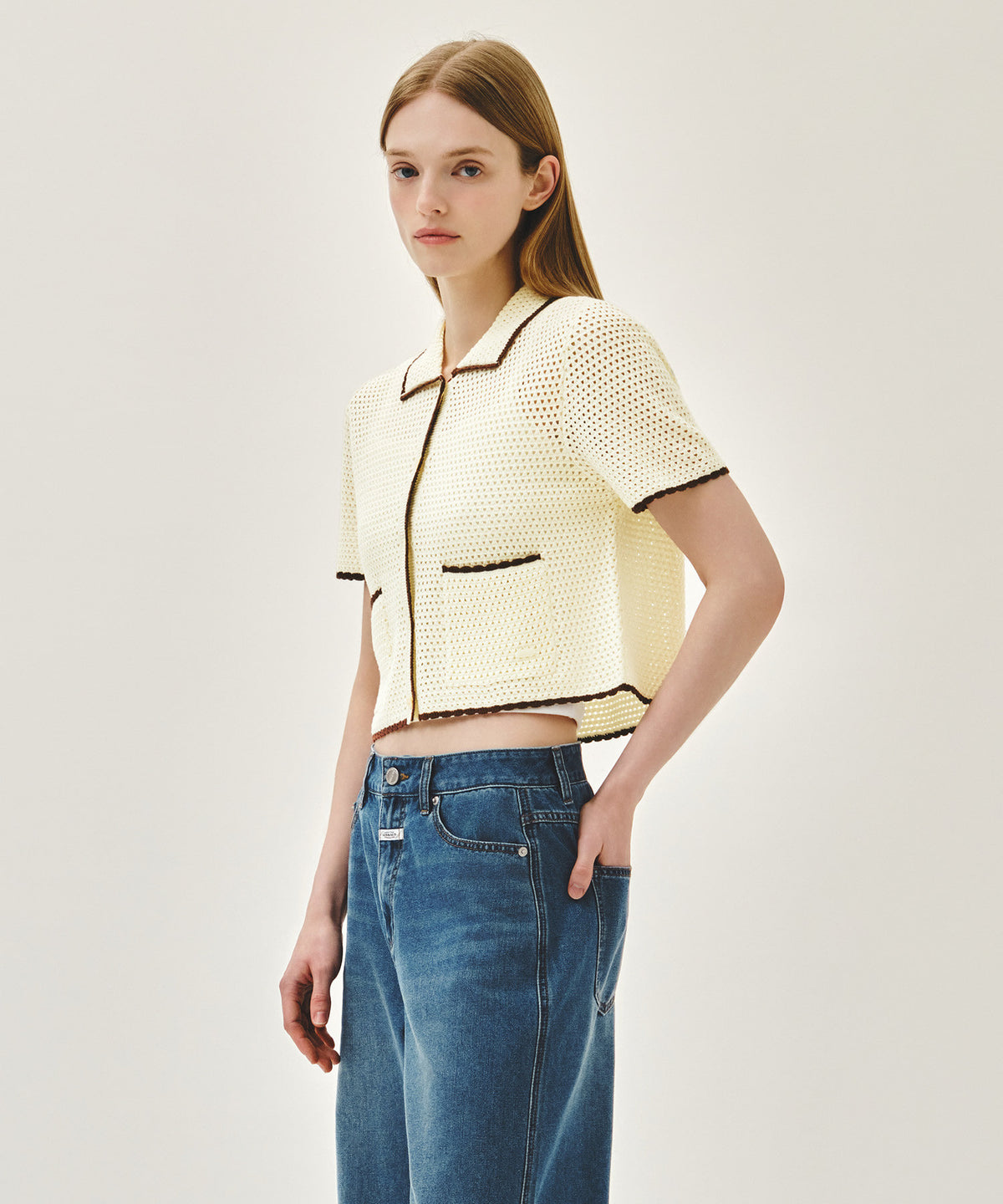 Marithe & Francois Girbaud - Crochet Half Knit Cardigan (Ivory) product image 2 | TRAB K-Fashion Australia