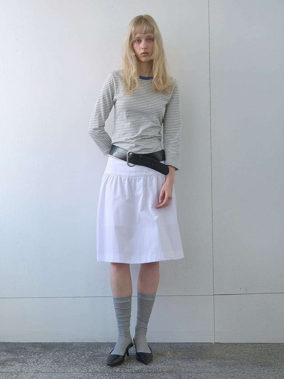 Kijun - Stripe Mid Sleeve Tee (Melange Grey) product image 4 | TRAB K-Fashion Australia