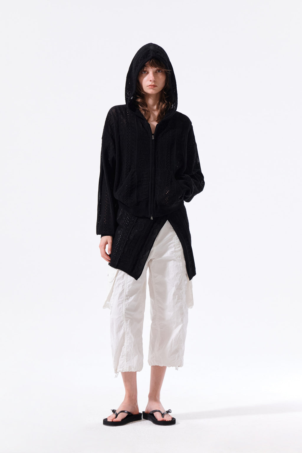 Matin Kim - Mesh Logo Knit Hoody Zip Up (Black) product image 9 | TRAB K-Fashion Australia