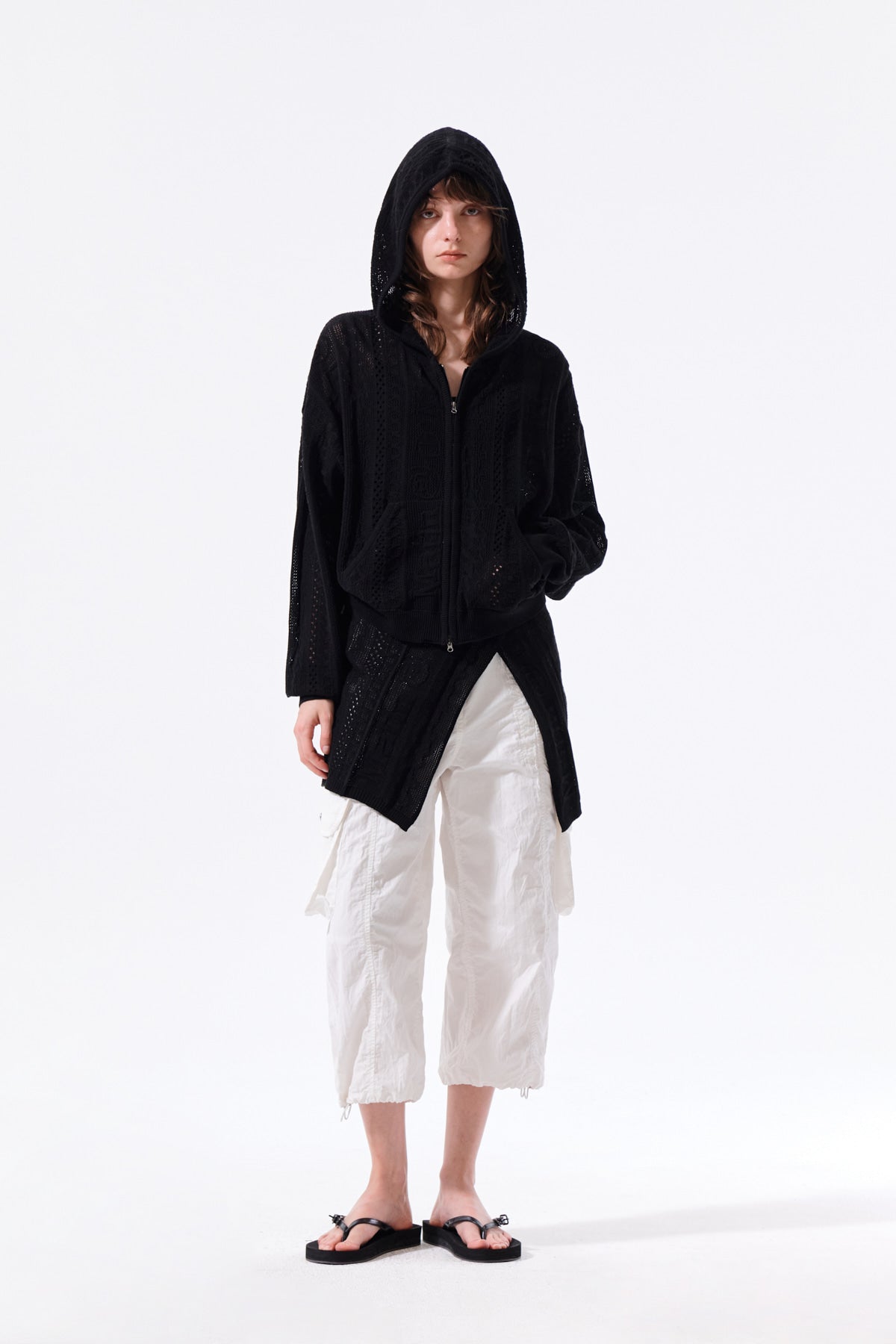 Matin Kim - Mesh Logo Knit Hoody Zip Up (Black) product image 9 | TRAB K-Fashion Australia