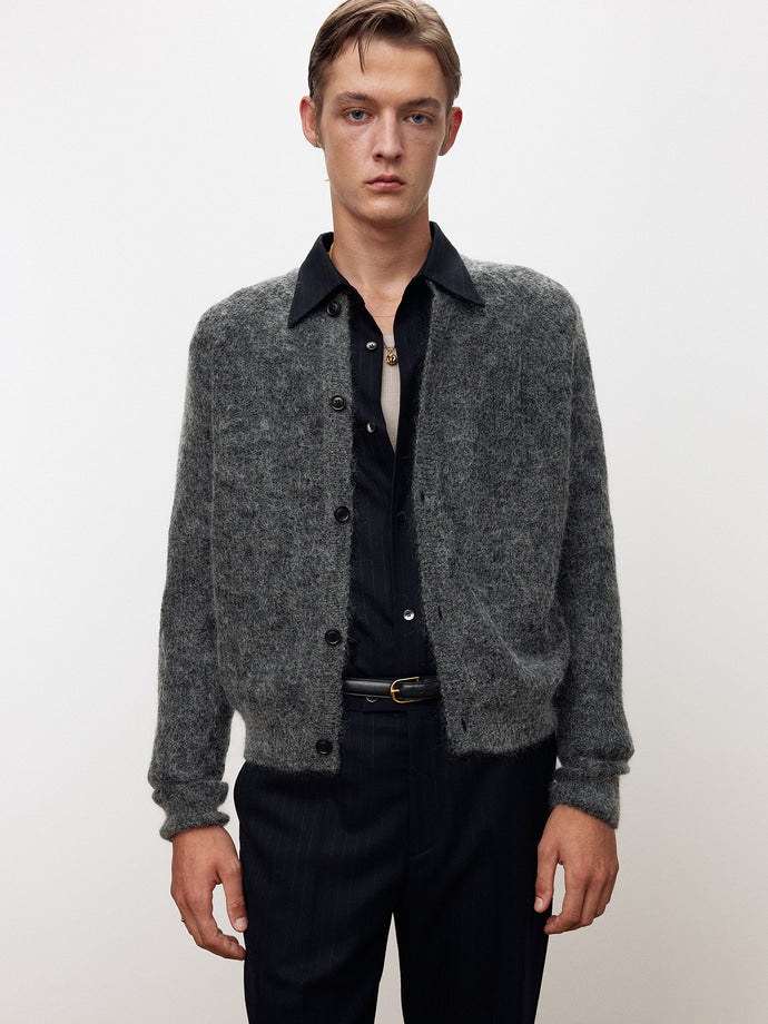 Tonywack - Wool And Mohair Ribbed Mesh Cardigan (Melange Grey) product image 1 | TRAB K-Fashion Australia