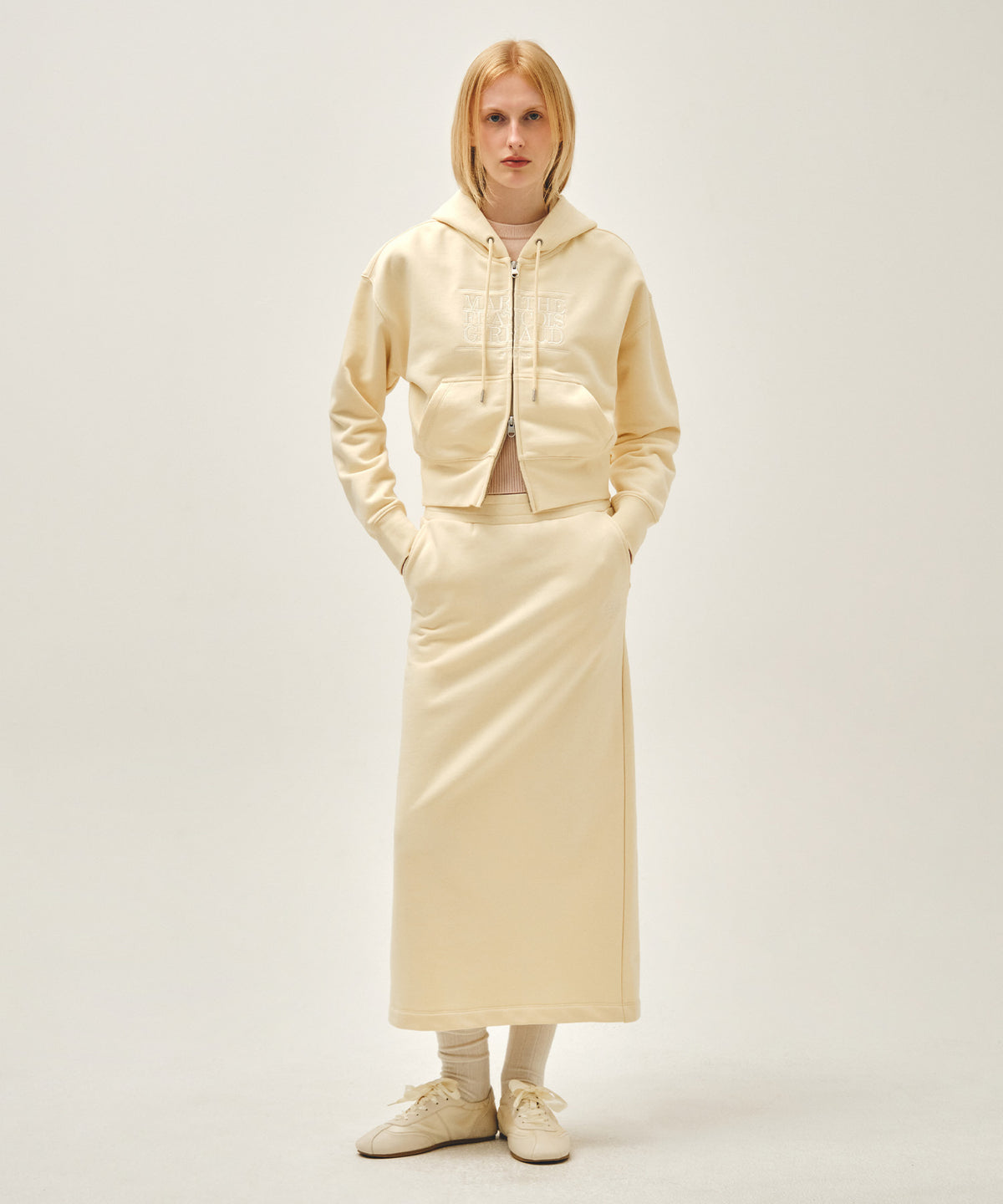 Marithe & Francois Girbaud - Classic Logo Sweat Long Skirt (Butter) product image 3 | TRAB K-Fashion Australia
