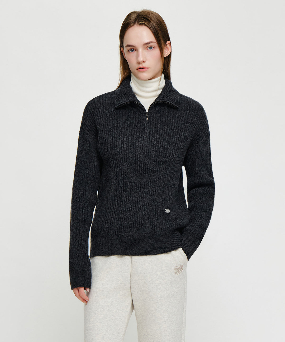 Marithe & Francois Girbaud - Cable Point Half Zip-up Knit (Charcoal) product image 1 | TRAB K-Fashion Australia