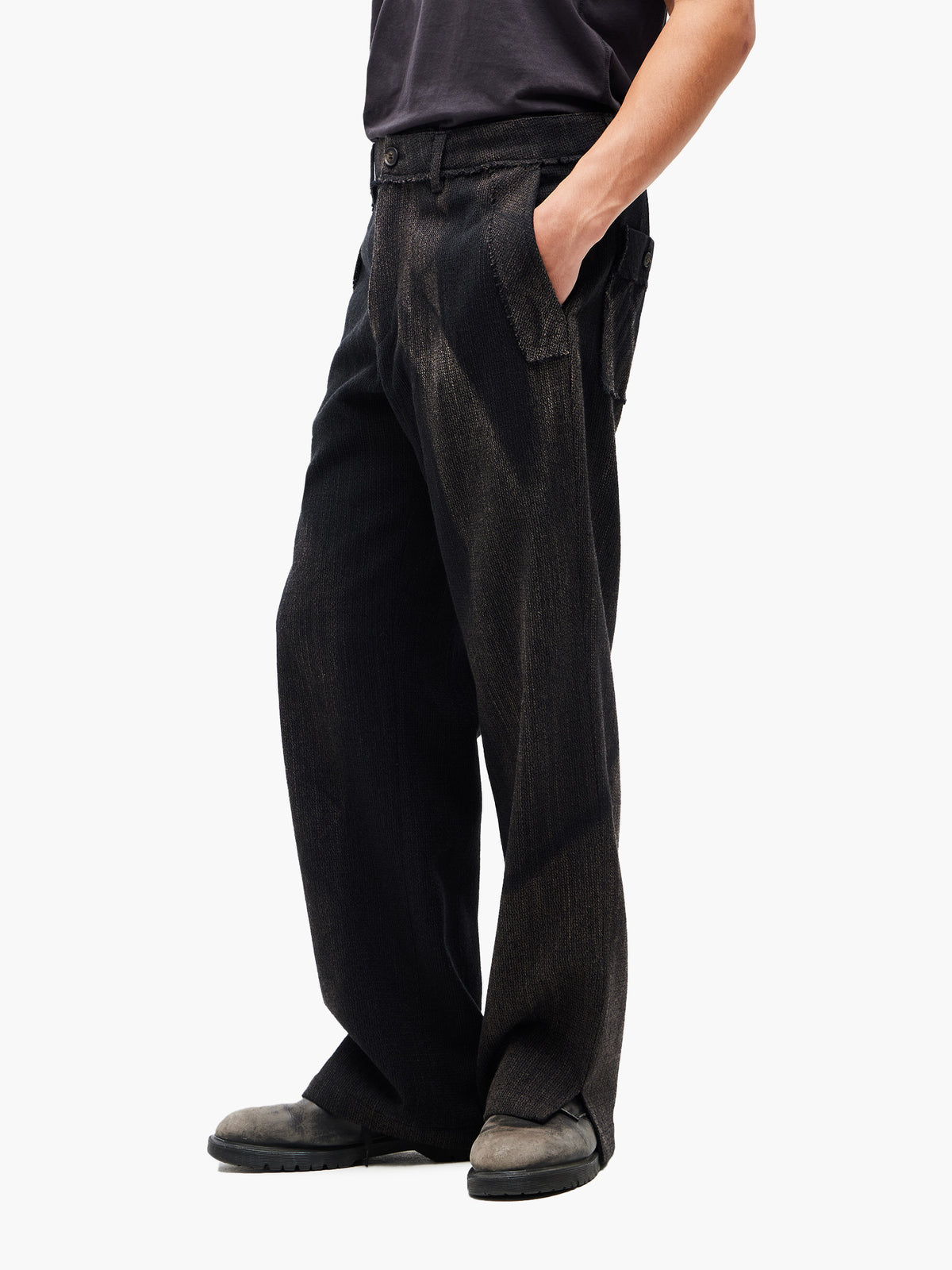 Jiyong Kim - Sun-Bleached Raw-Edge Straight Trousers (Black) product image 4 | TRAB K-Fashion Australia