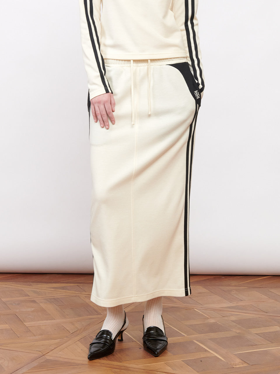 Kijun - Football Jersey Long Skirt (Ivory Black) product image 1 | TRAB K-Fashion Australia