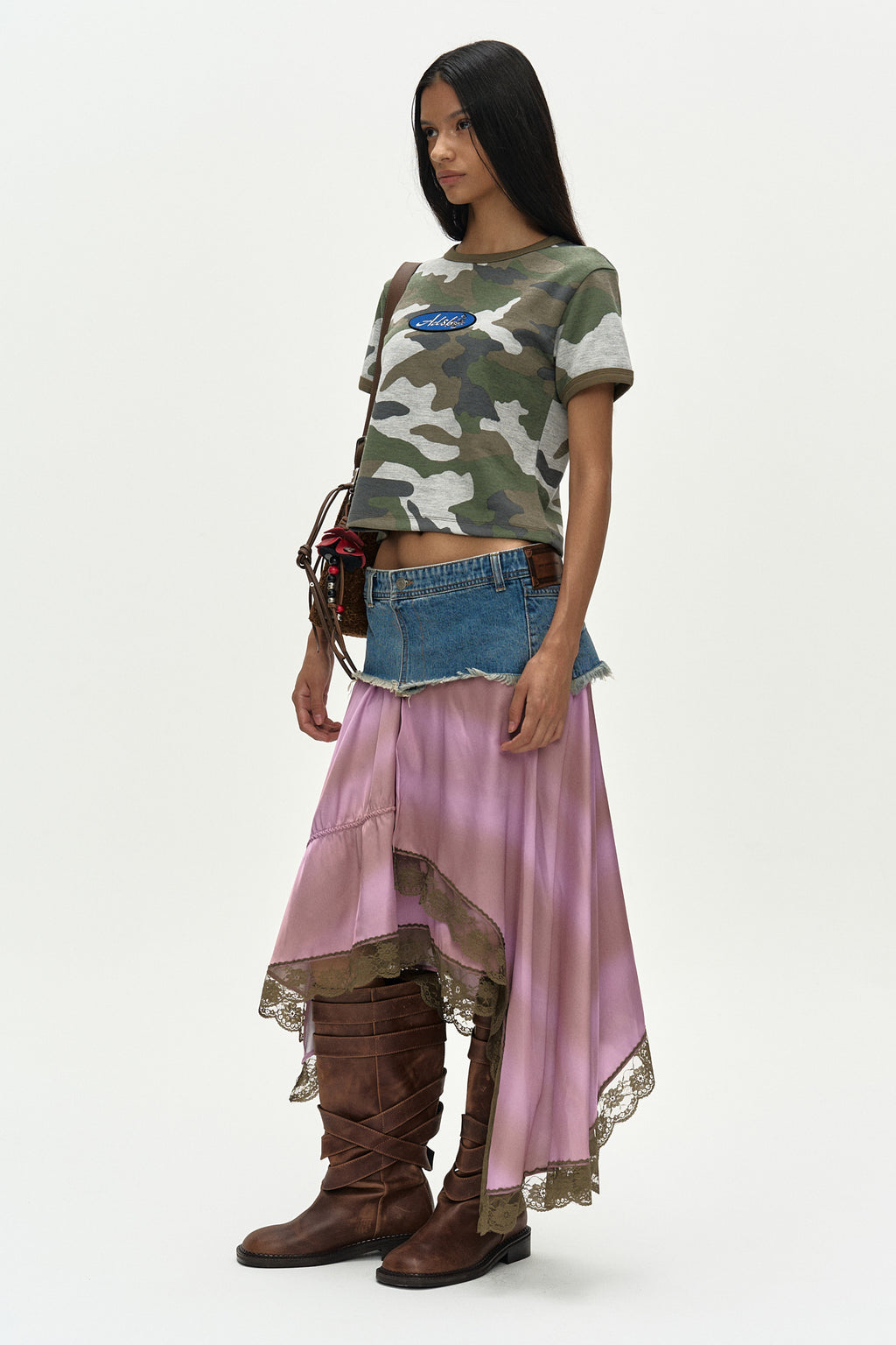 Andersson Bell - (essential) Camouflage Baby Ringer T-Shirt (Grey Camouflage) product image 3 | TRAB K-Fashion Australia