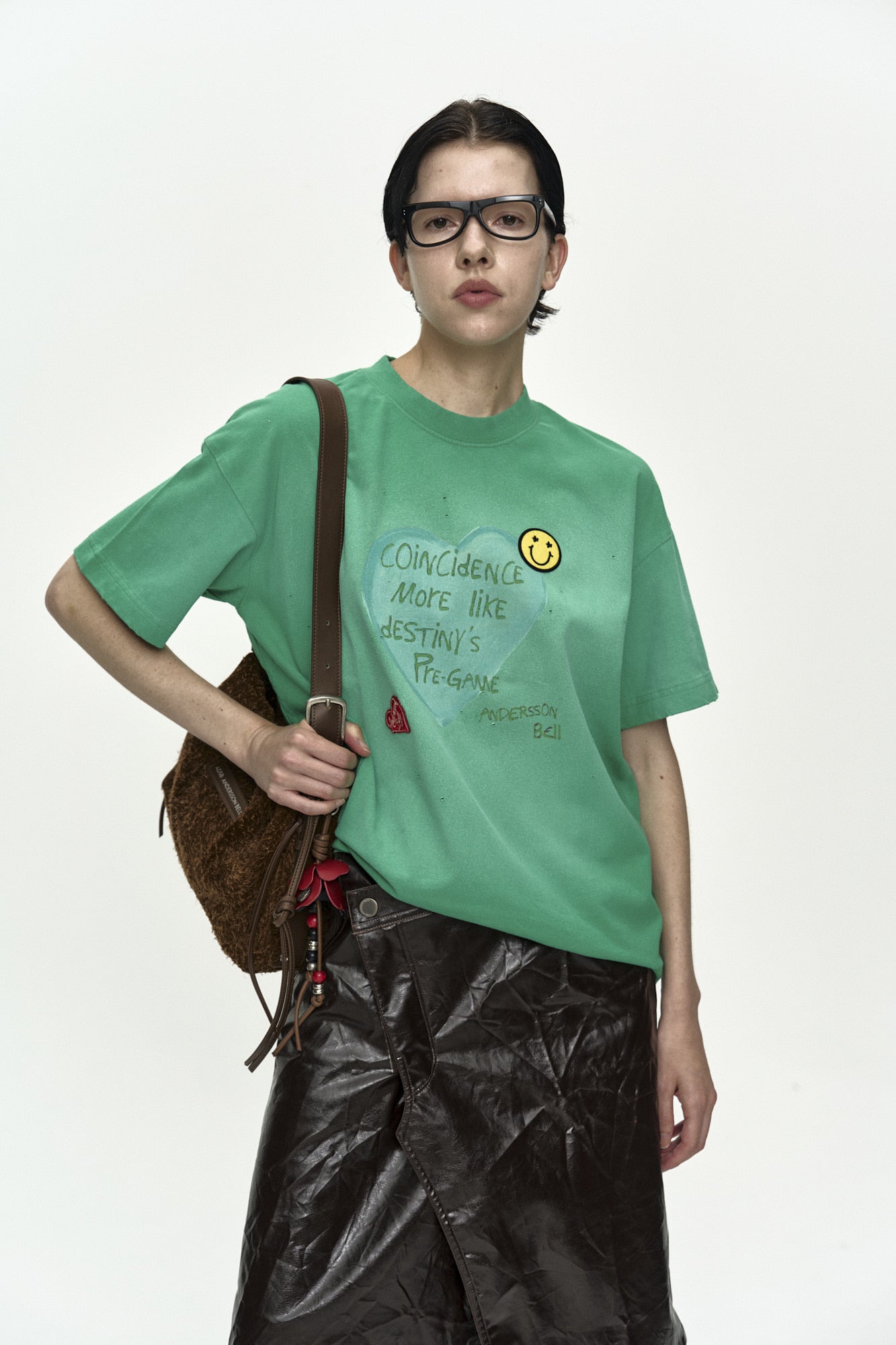 Andersson Bell - (essential) Unisex Spray Washed Heart Message T-Shirt (Green) product image 9 | TRAB K-Fashion Australia