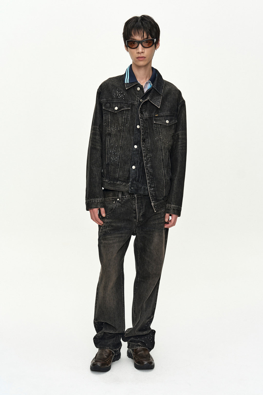 Andersson Bell - Unisex Asymmetric Layered Beads Denim Jacket (Black) product image 2 | TRAB K-Fashion Australia