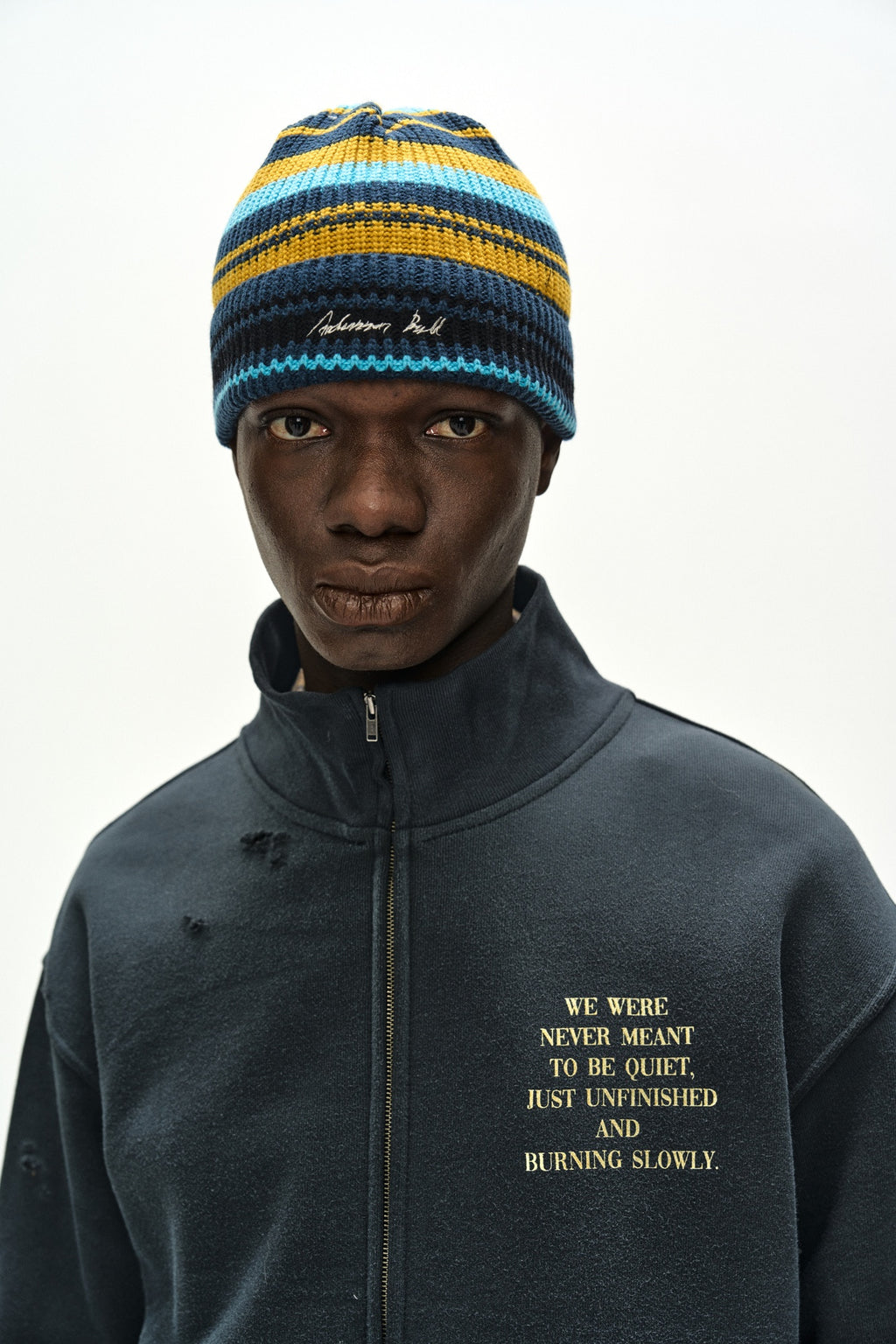 Andersson Bell - Unisex Multi Stripe Beanie (Navy/Yellow) product image 2 | TRAB K-Fashion Australia