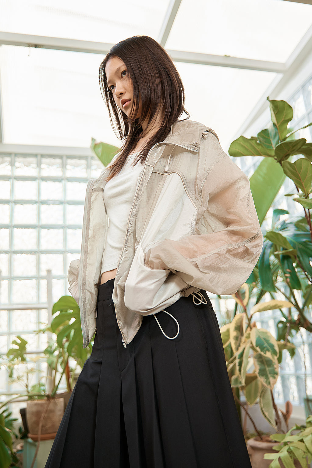Matin Kim - Hoody Point Crop Light Windbreaker (Light Beige) product image 13 | TRAB K-Fashion Australia