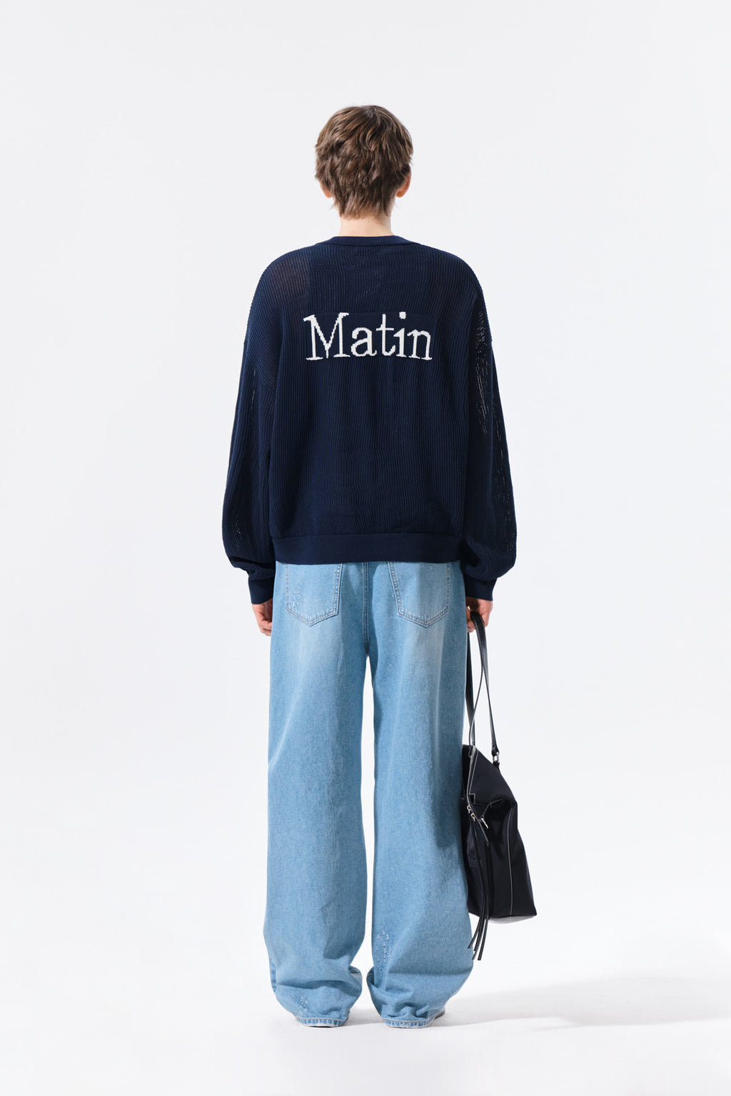 Matin Kim - Back Logo Jacquard Mesh Knit Zip Up (Navy) product image 14 | TRAB K-Fashion Australia