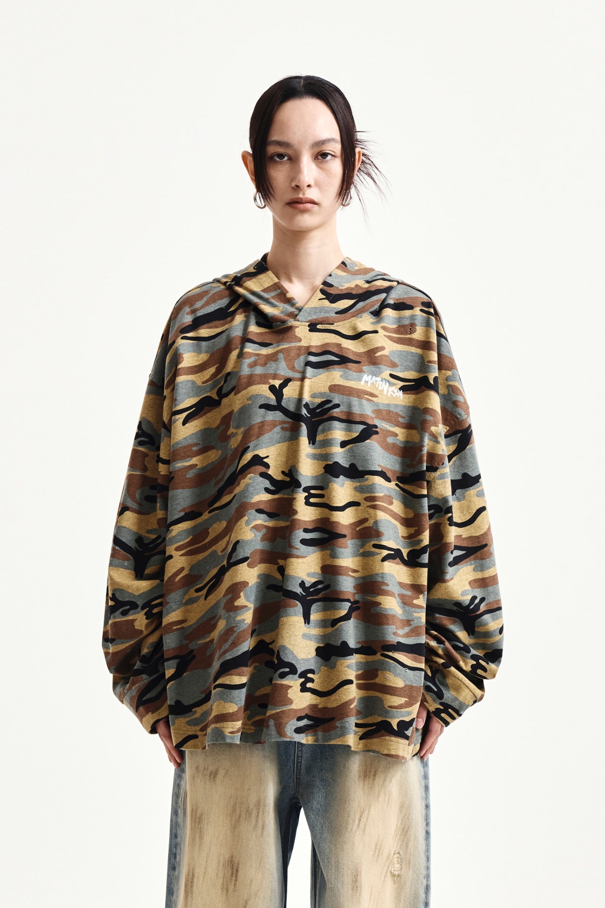 Matin Kim - Typo Artwork Camouflage Hoody (Camel) product image 16 | TRAB K-Fashion Australia