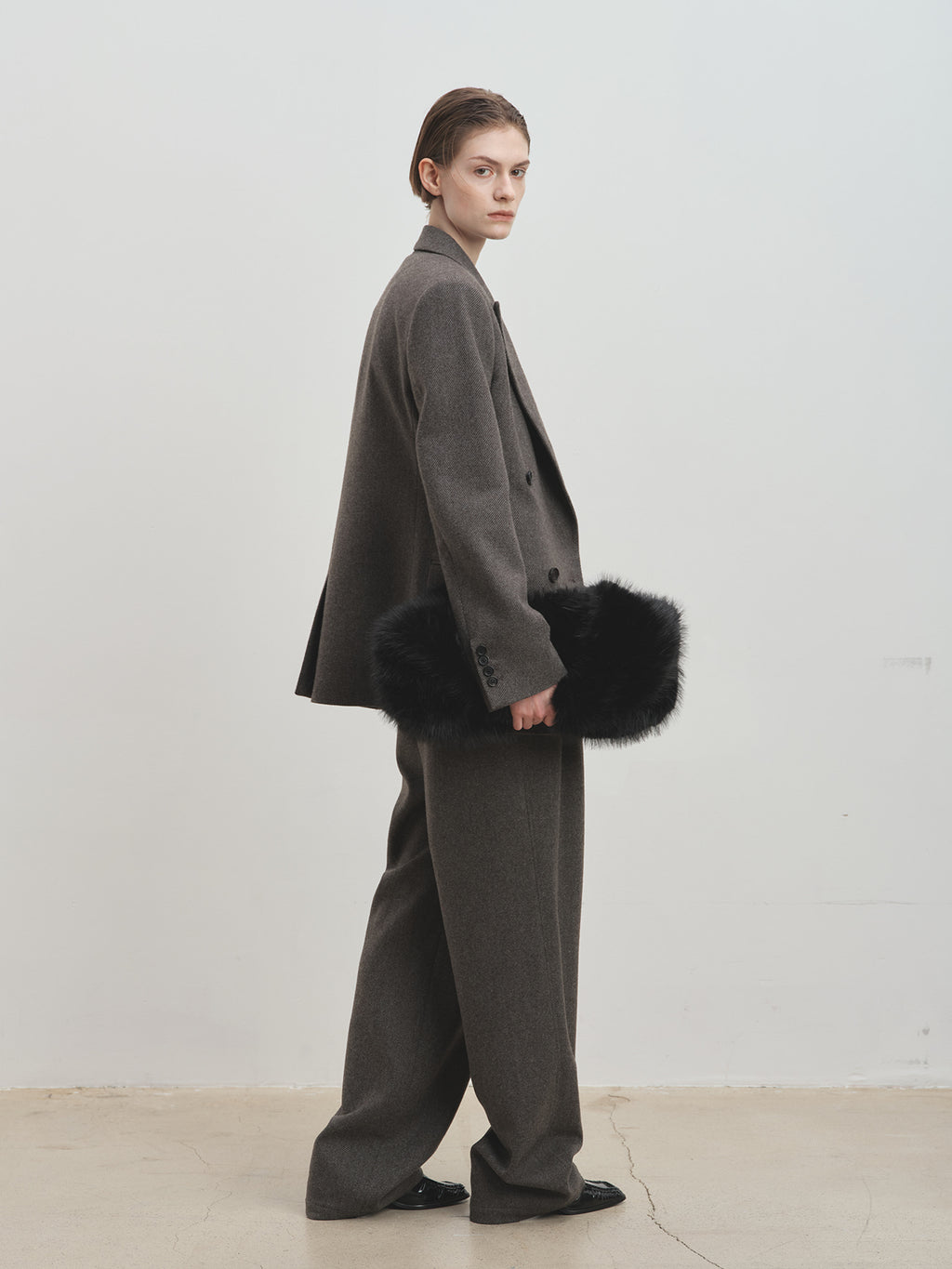Tonywack - Tailored Wool Twill Double-Breasted Jacket (Grey) product image 3 | TRAB K-Fashion Australia