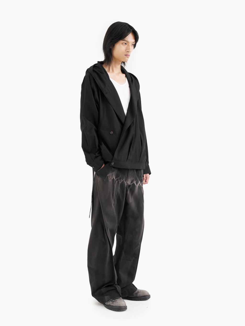 Jiyong Kim - Sun-Bleached Flap Detailed Trousers (Black) product image 1 | TRAB K-Fashion Australia