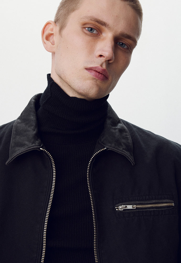 Tonywack - Leather Collar Garment-Washed Zip Work Jacket (Faded Black) product image 5 | TRAB K-Fashion Australia