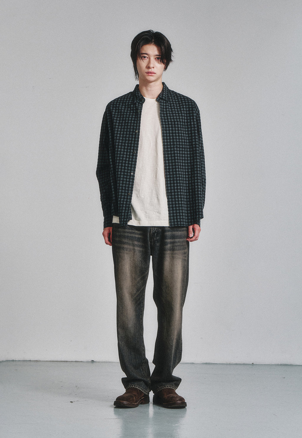 Art if acts - Gingham Check Oxford Shirt (Grey/Black) product image 2 | TRAB K-Fashion Australia