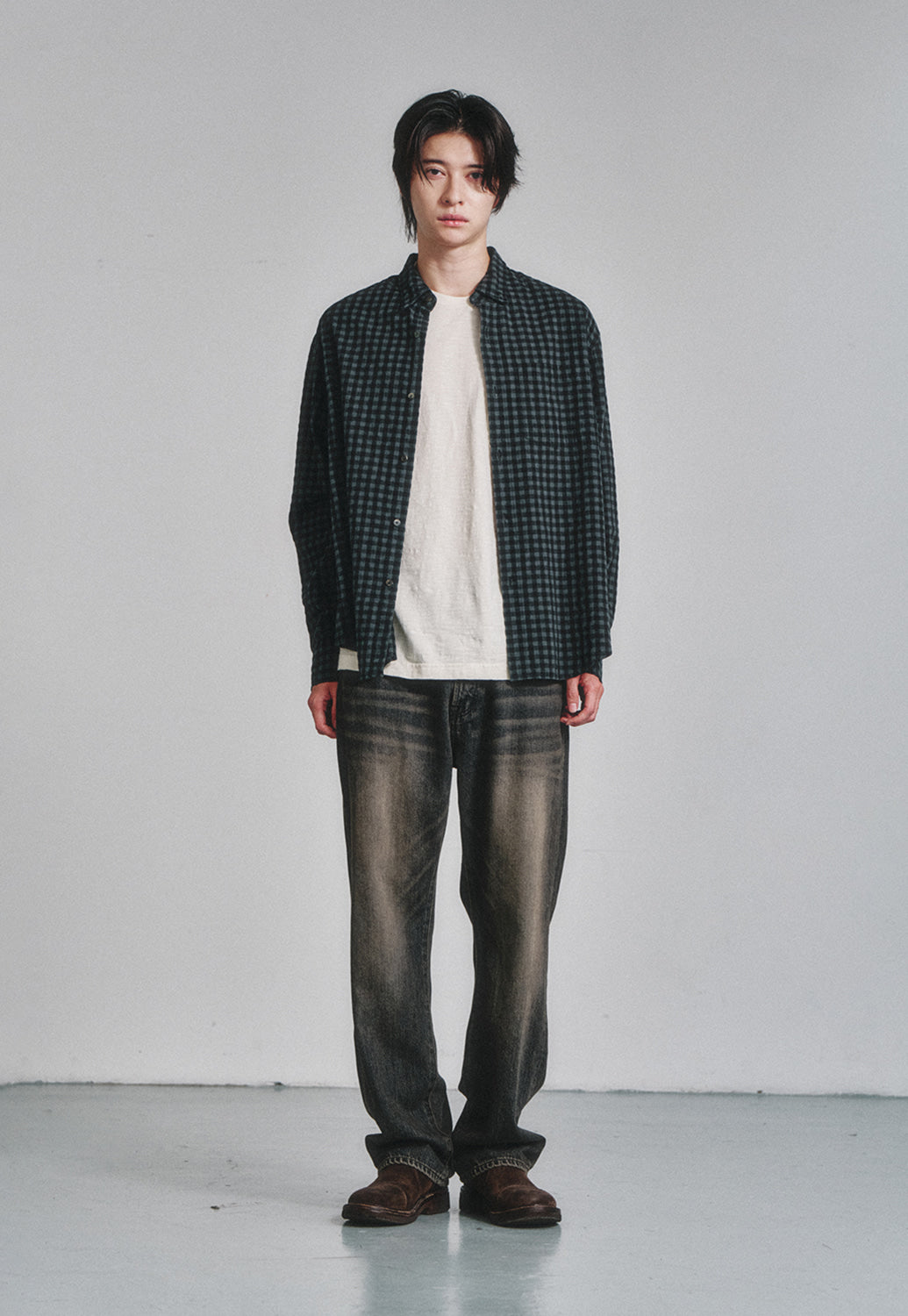 Art if acts - Gingham Check Oxford Shirt (Grey/Black) product image 2 | TRAB K-Fashion Australia