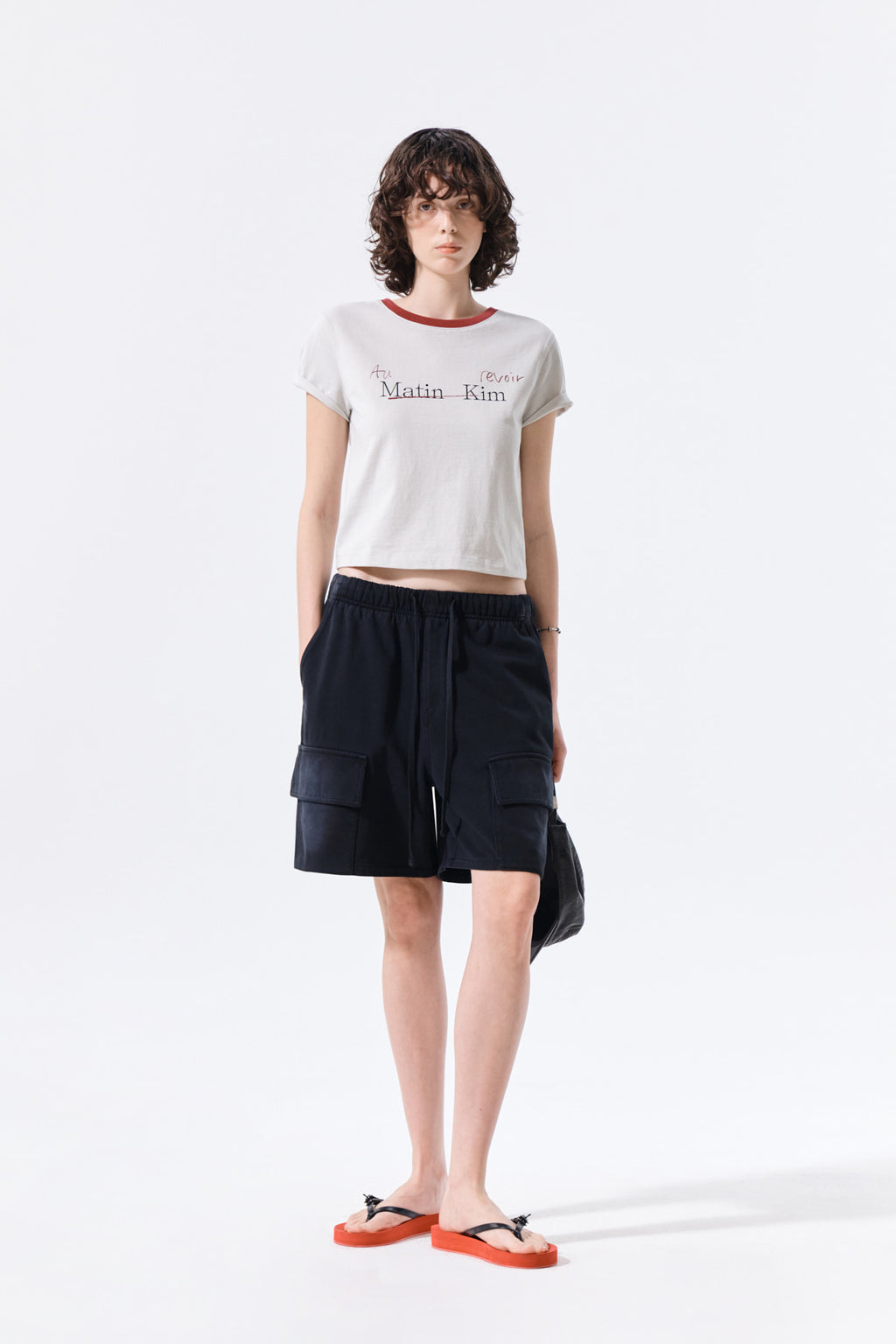 Matin Kim - Tonal Rib Logo Crop Top (Grey) product image 9 | TRAB K-Fashion Australia