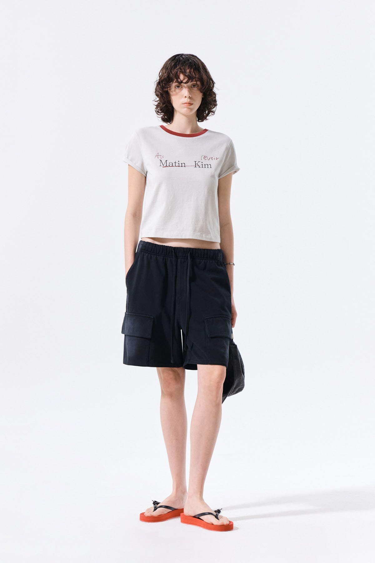 Matin Kim - Tonal Rib Logo Crop Top (Grey) product image 9 | TRAB K-Fashion Australia