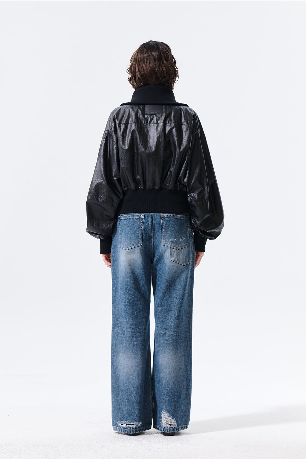 Matin Kim - Shine Crinkle Zip Blouson (Black) product image 7 | TRAB K-Fashion Australia