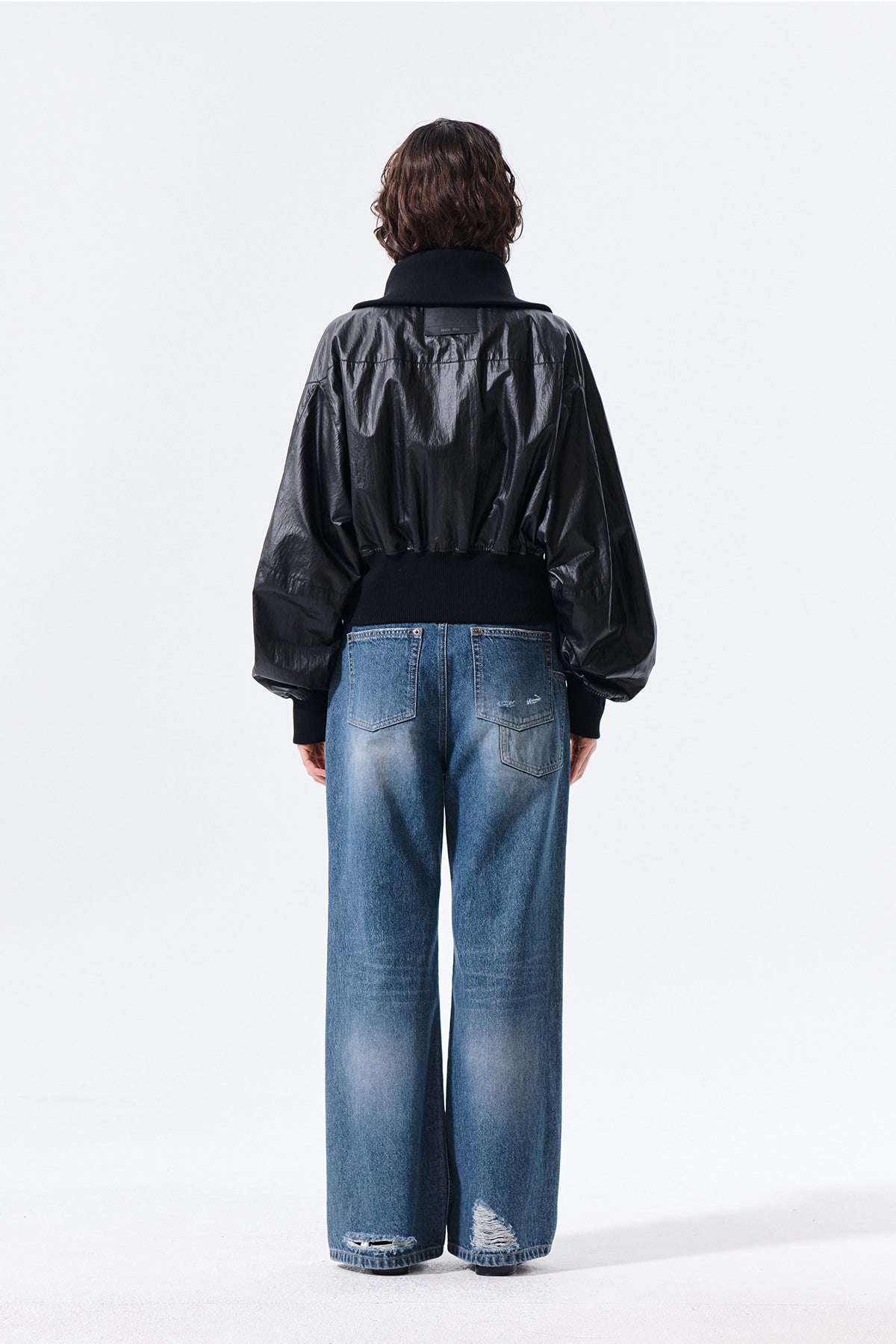 Matin Kim - Shine Crinkle Zip Blouson (Black) product image 7 | TRAB K-Fashion Australia