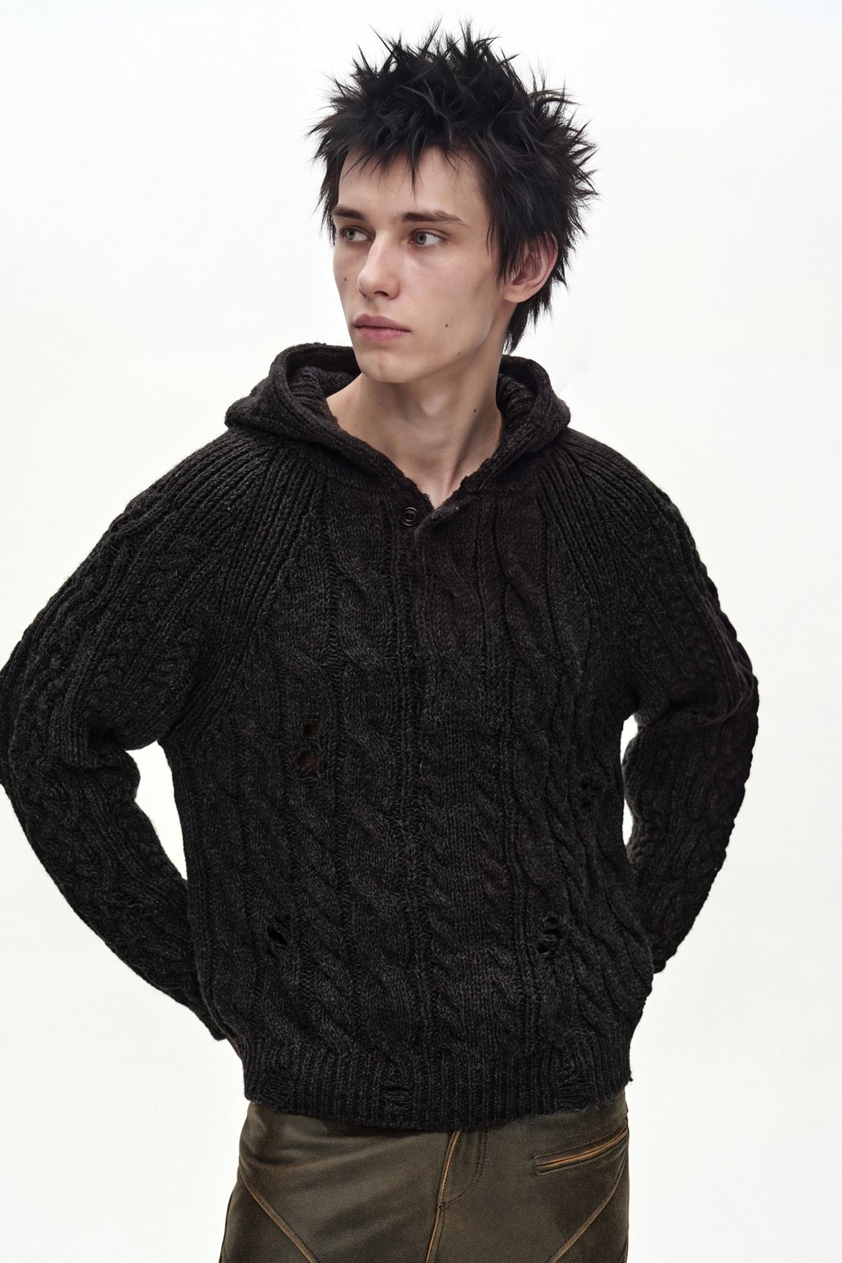 Andersson Bell - Fisherman Cable Half Zip-Up Hoodie (Charcoal) product image 4 | TRAB K-Fashion Australia
