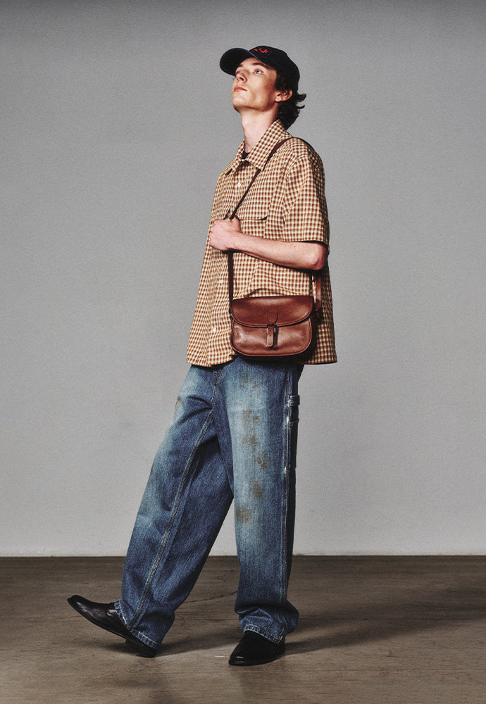 Art if acts - Open Collar Check Half Shirt (Tan) product image 6 | TRAB K-Fashion Australia