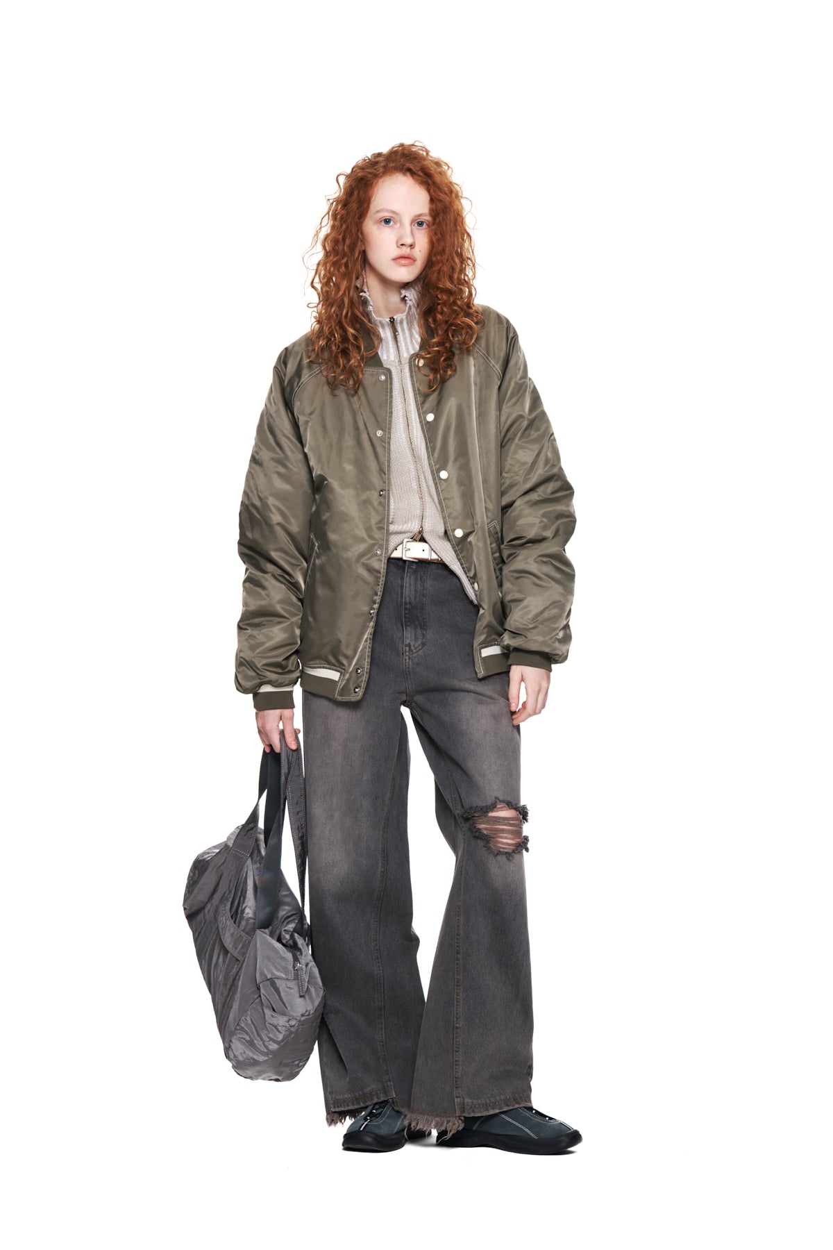 Matin Kim - Raglan Stitch Varsity Jumper (Khaki) product image 8 | TRAB K-Fashion Australia