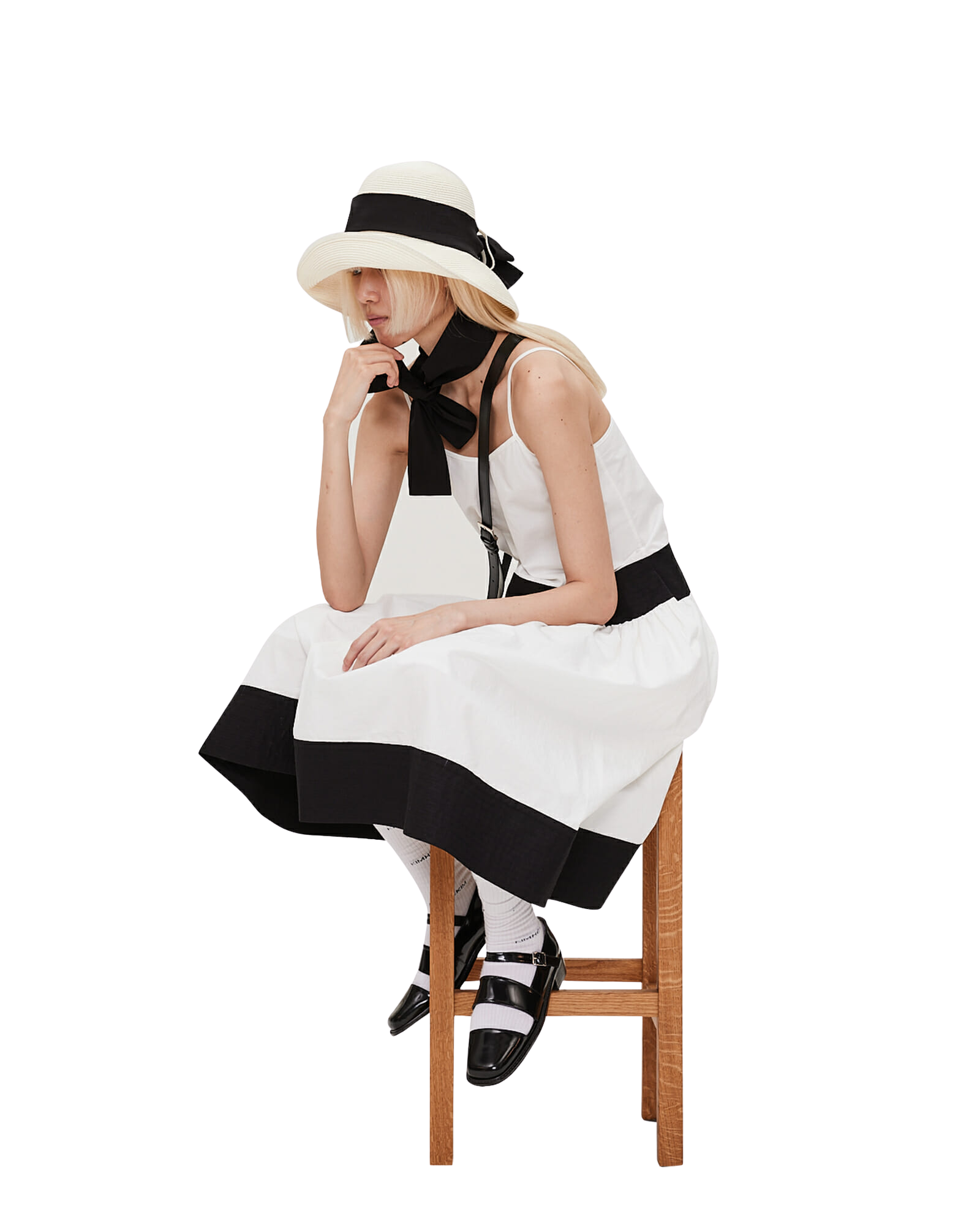 Kimhe Kim - Bi-Color Cotton Blend Midi Dress (Black/White) product image 5 | TRAB K-Fashion Australia