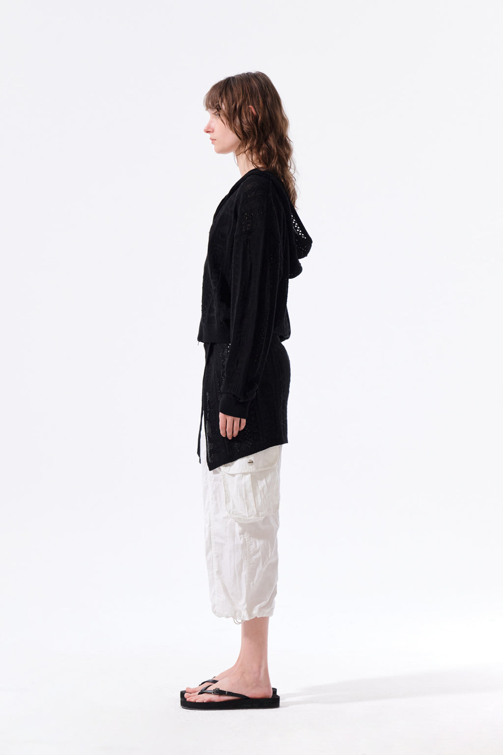 Matin Kim - Mesh Logo Knit Hoody Zip Up (Black) product image 7 | TRAB K-Fashion Australia