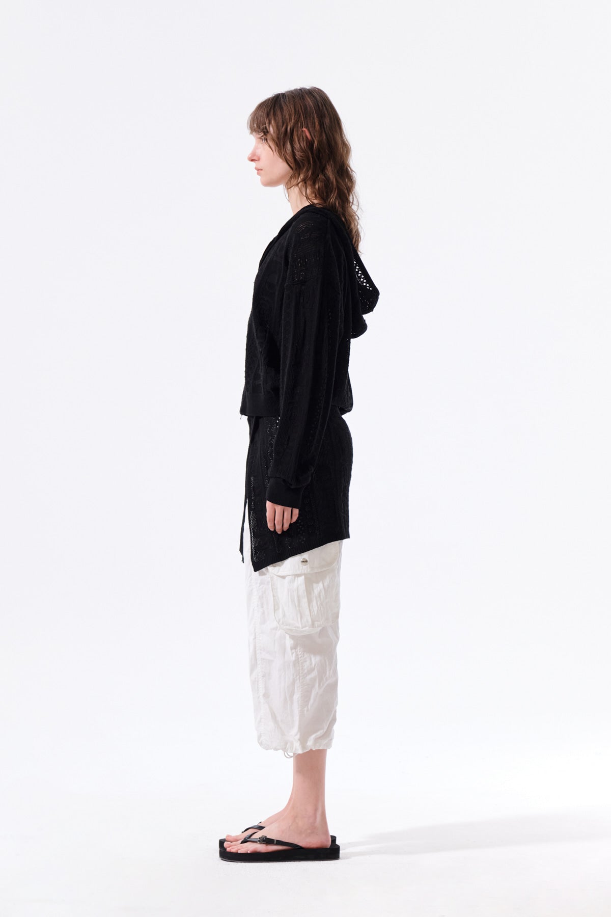 Matin Kim - Mesh Logo Knit Hoody Zip Up (Black) product image 7 | TRAB K-Fashion Australia
